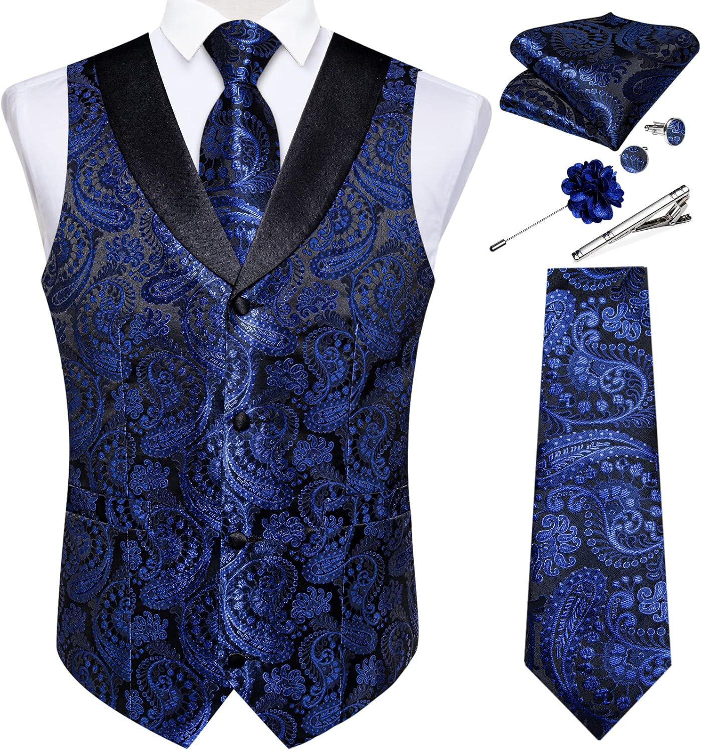 DiBanGu Mens Paisley Suit Vest Set for Weddings and Parties