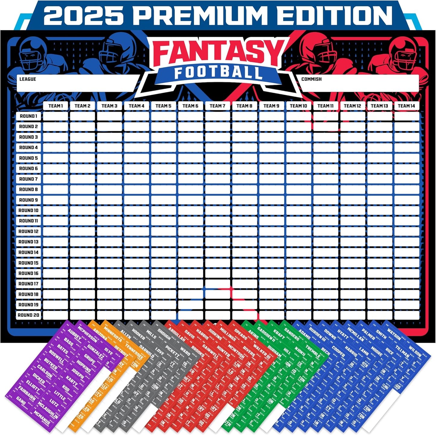 Fantasy Football Draft Board 2025 Kit - Extra Large Set
