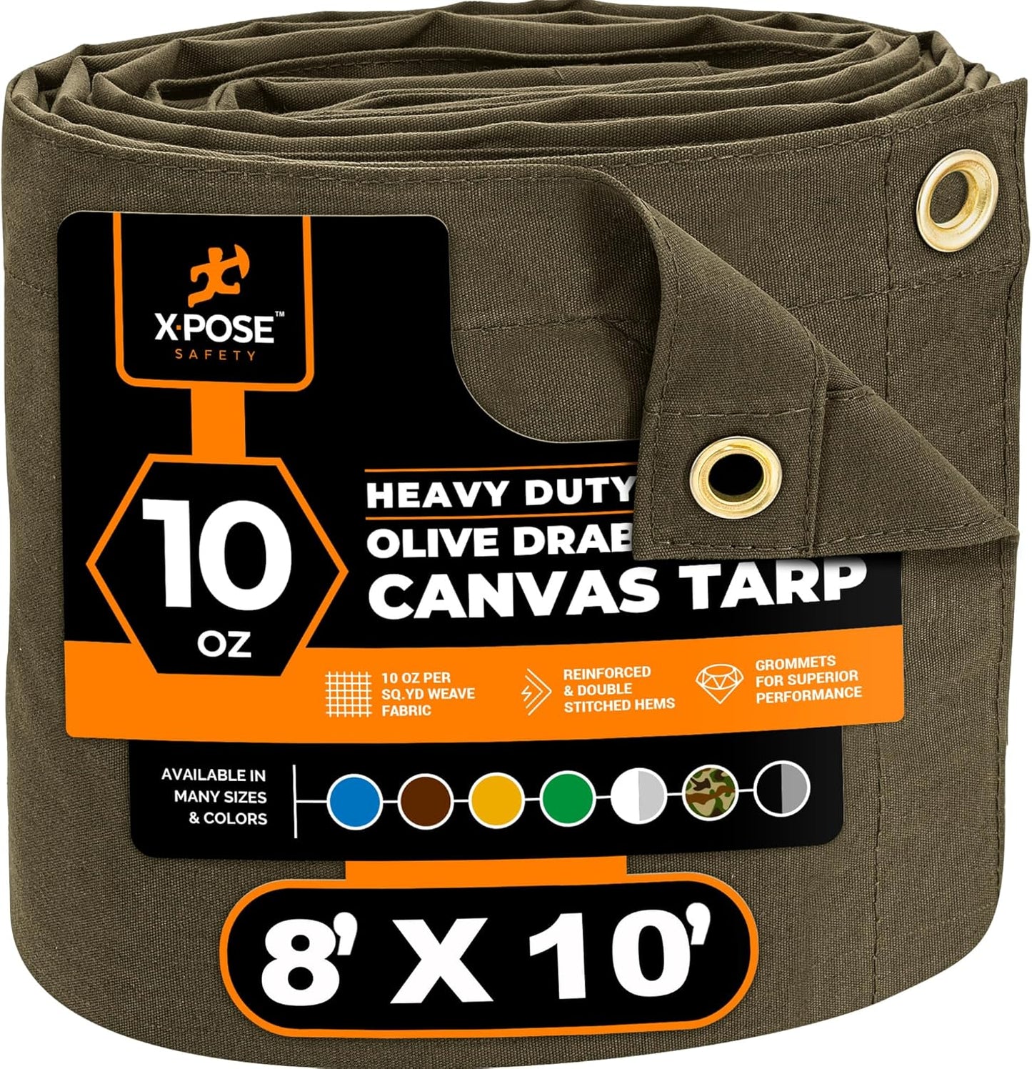 Xpose Safety Canvas Tarp - Heavy Duty Water Resistant 8ft x 10ft