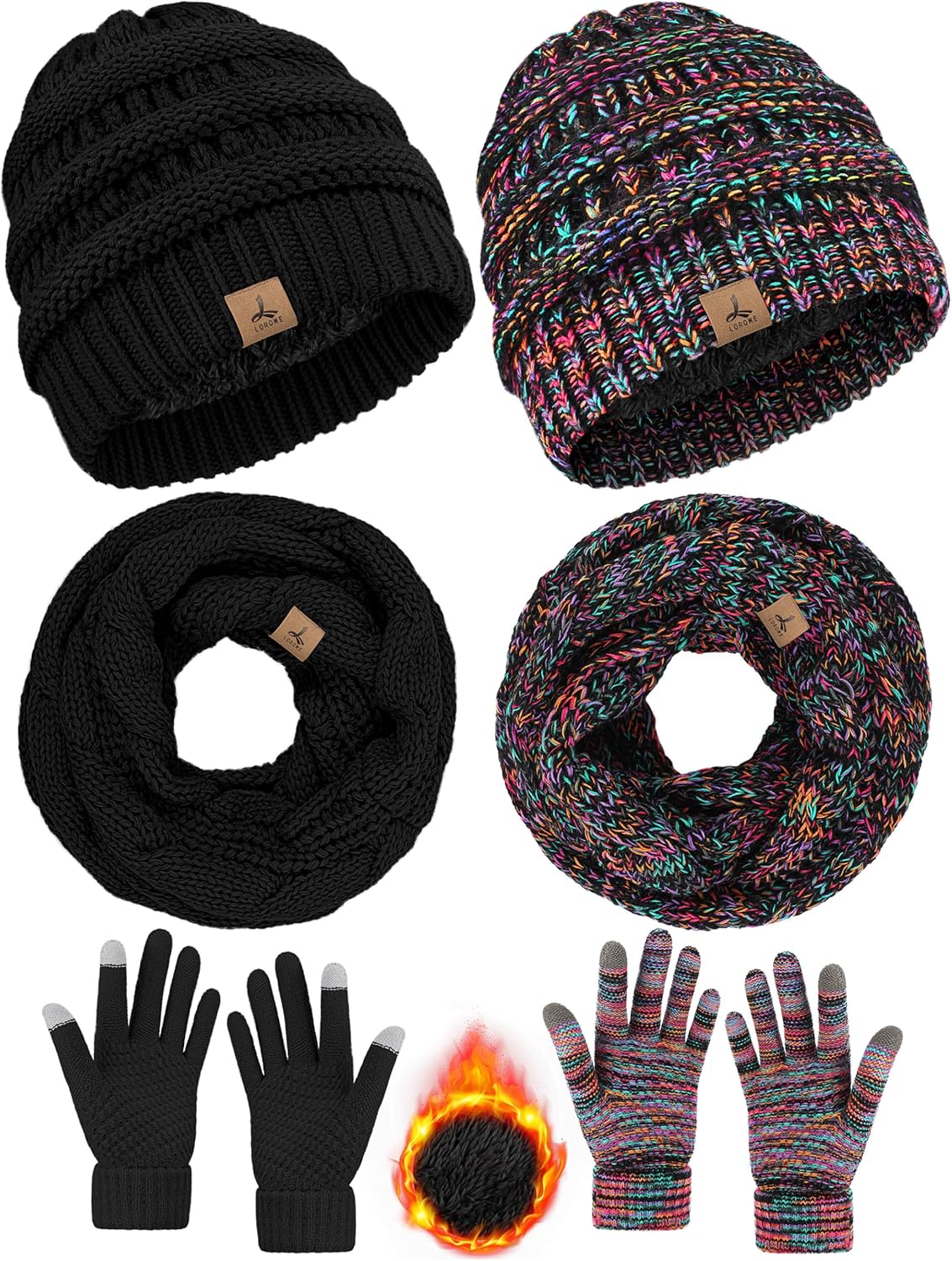 Winter Beanie Hat Scarf Gloves Set for Women - Warm Fleece Knit