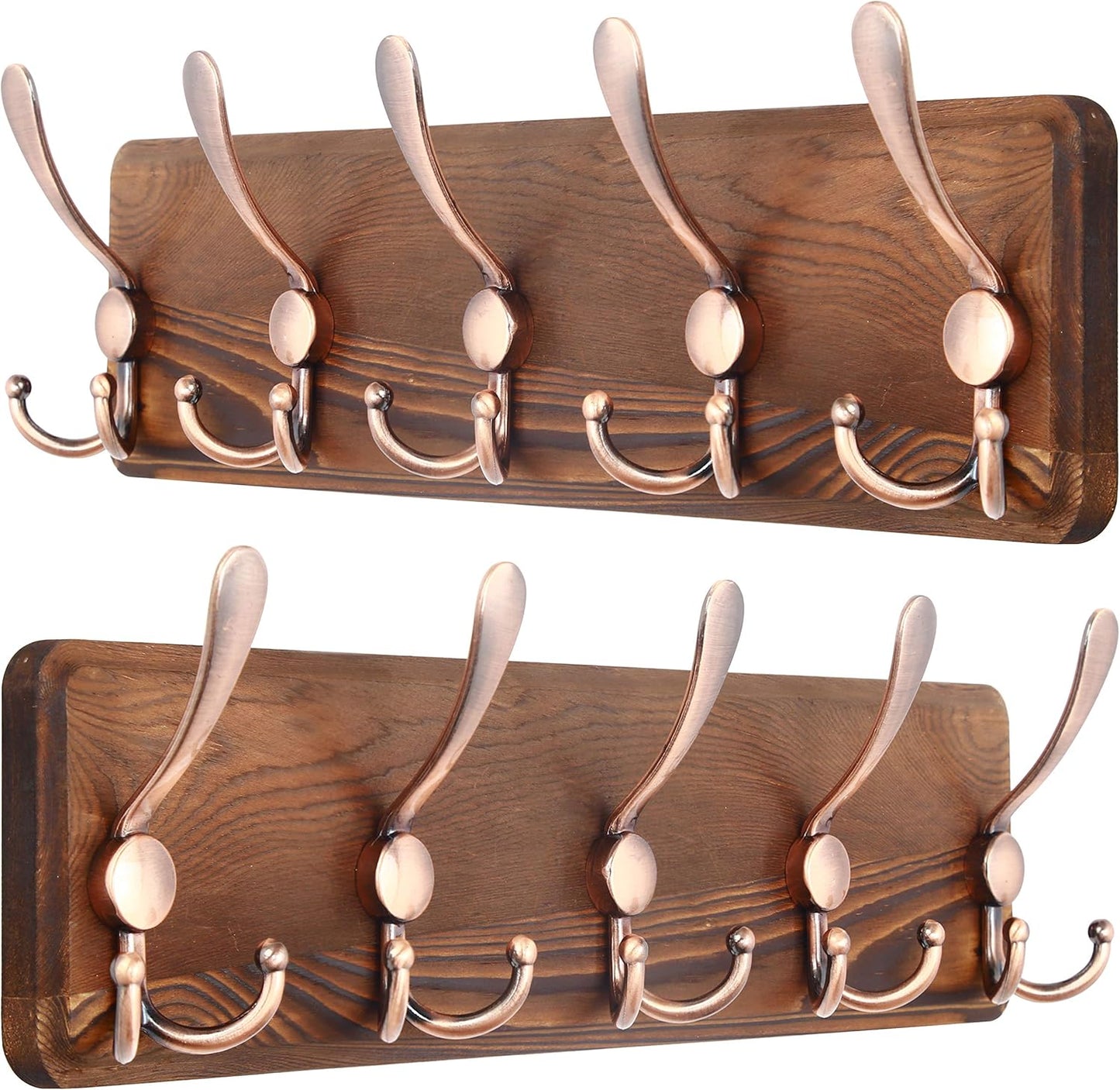 Rustic Wall Mounted Coat Rack with 5 Triple Hooks for Home