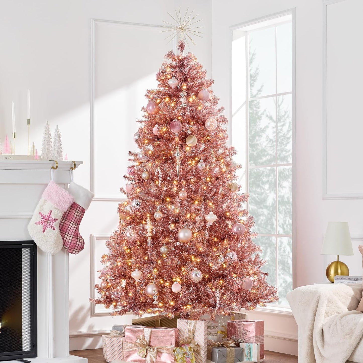 9ft Prelit Tinsel Christmas Tree for Glamorous Holiday Decor