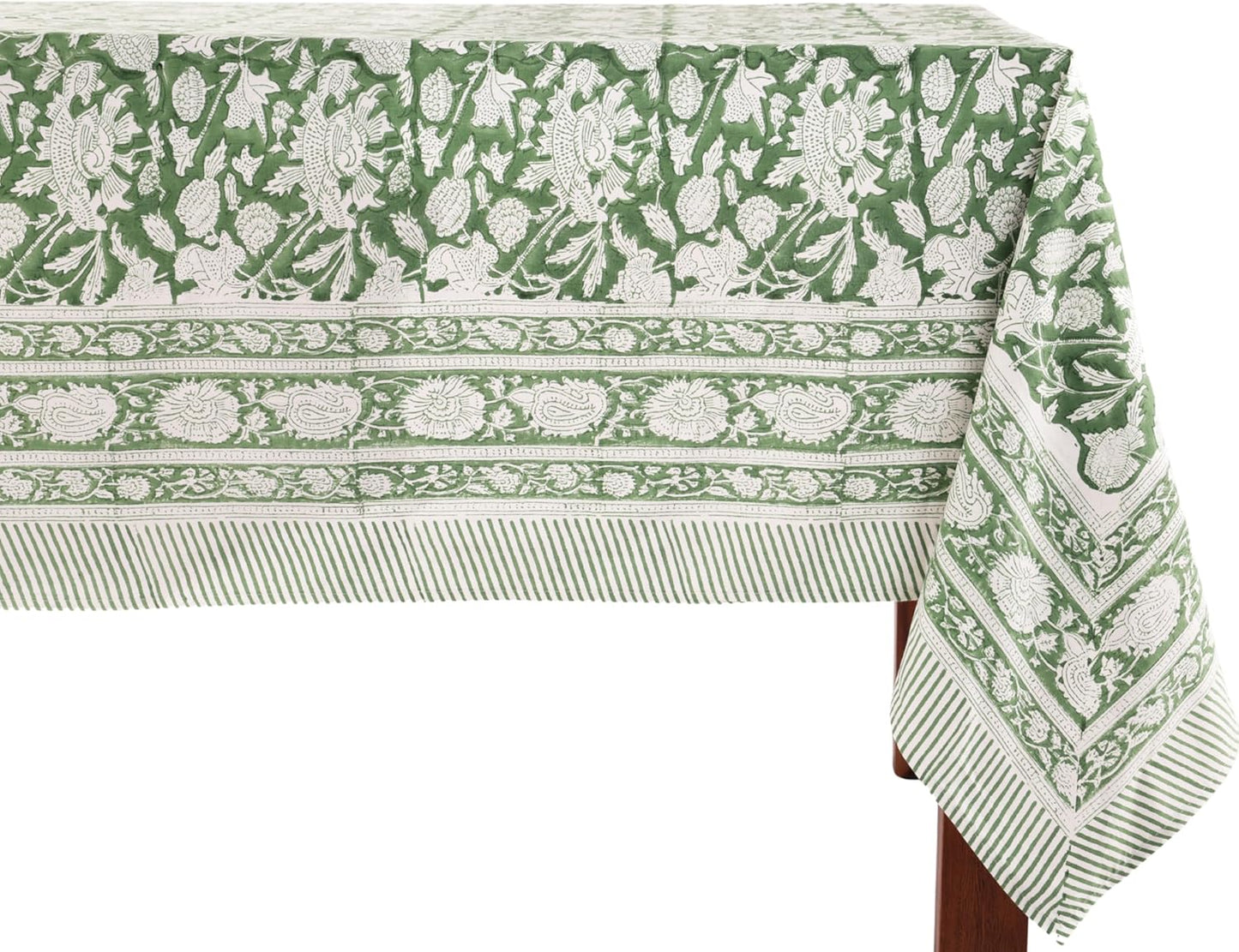 Meraki Green 100% Cotton Rectangle Tablecloth for All Occasions