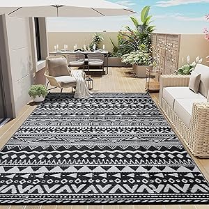 Boho Outdoor Plastic Straw Rug 6x9 Waterproof for Patio Use