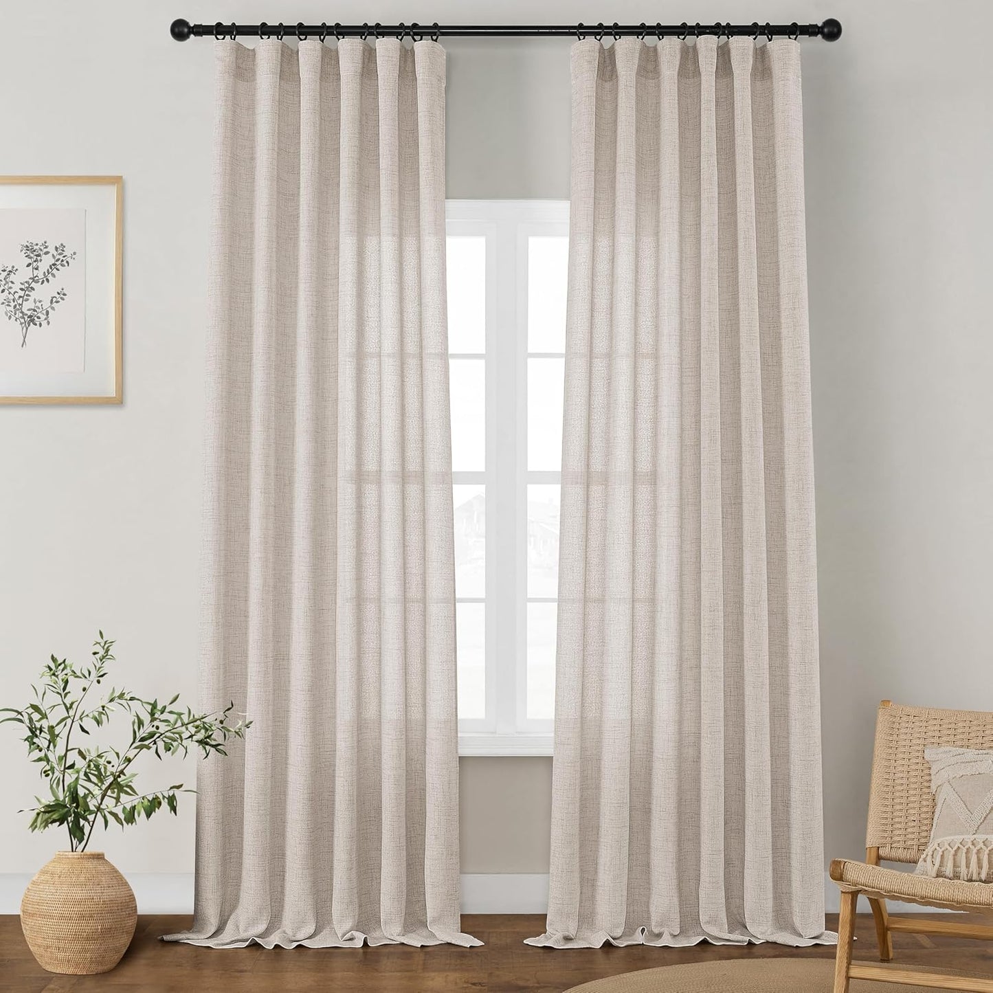 Linen Curtains 132 Inch Length for High Living Room Decor