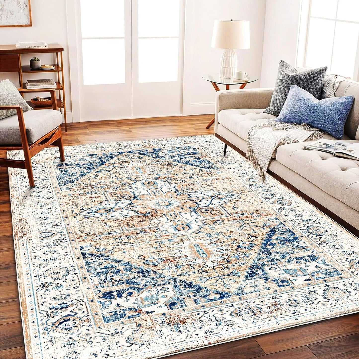 Retro Washable Area Rug 4X6 for Living Room and Bedroom