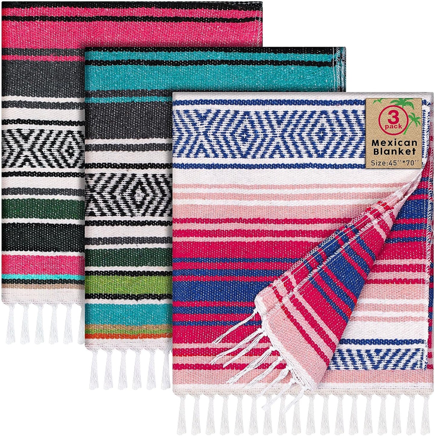 Oudain 3 Pack Mexican Blankets for Cozy Outdoor Comfort