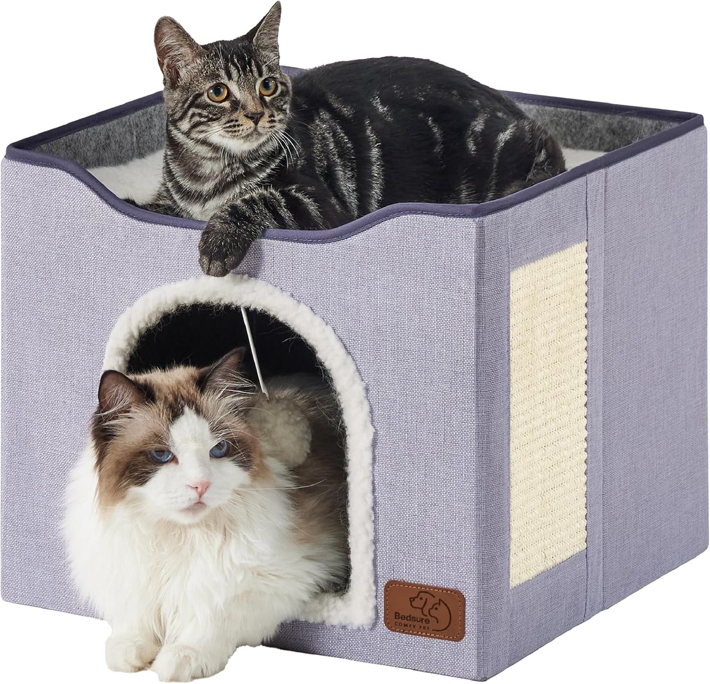 Cozy Cat Hideaway with Fluffy Ball and Scratch Pad for Cats