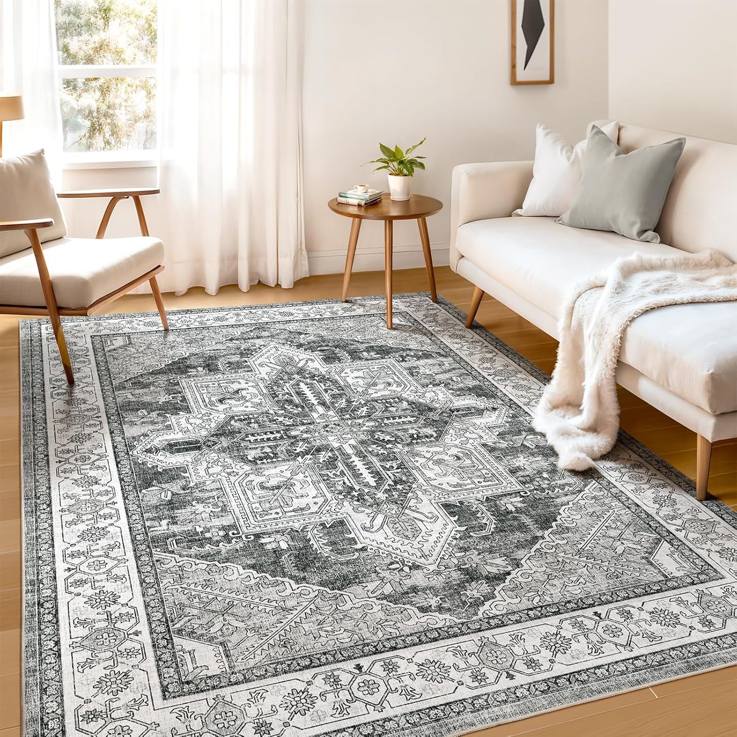 WITSHOCK 5x7 Washable Area Rug: Soft Non-Slip Boho Design