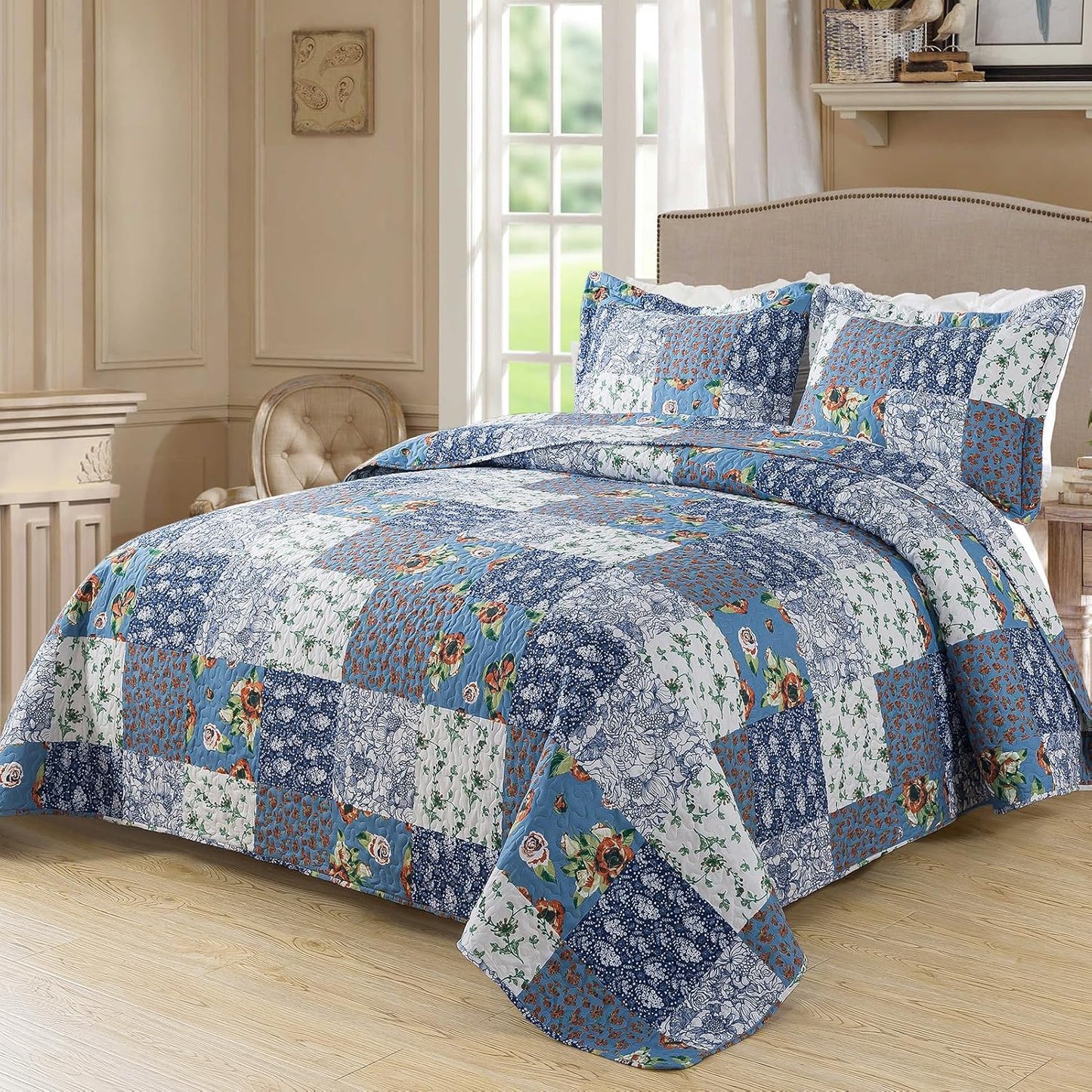 Boho King Size Quilt Bedding Set - Lightweight Reversible Coverlet