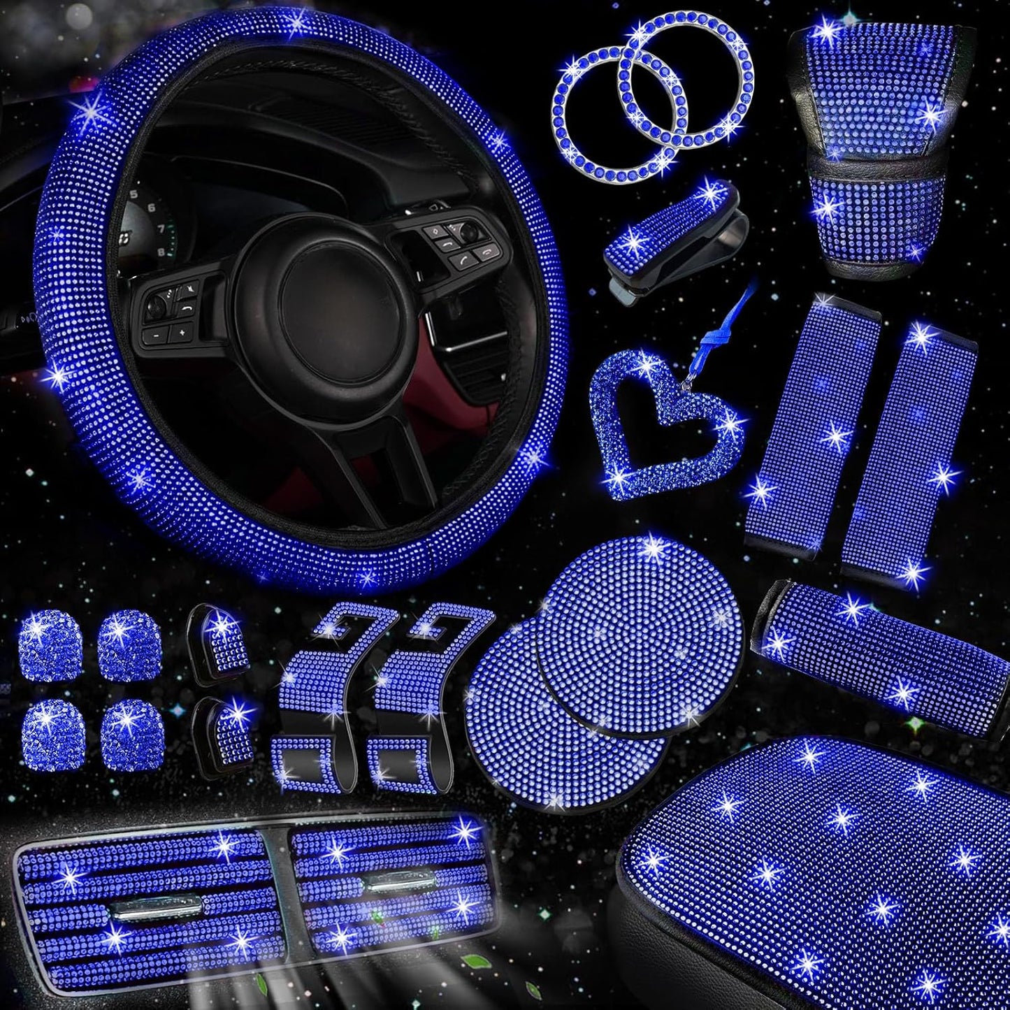 Bling Car Accessories Set for Women - 30 Pcs Stylish Kit