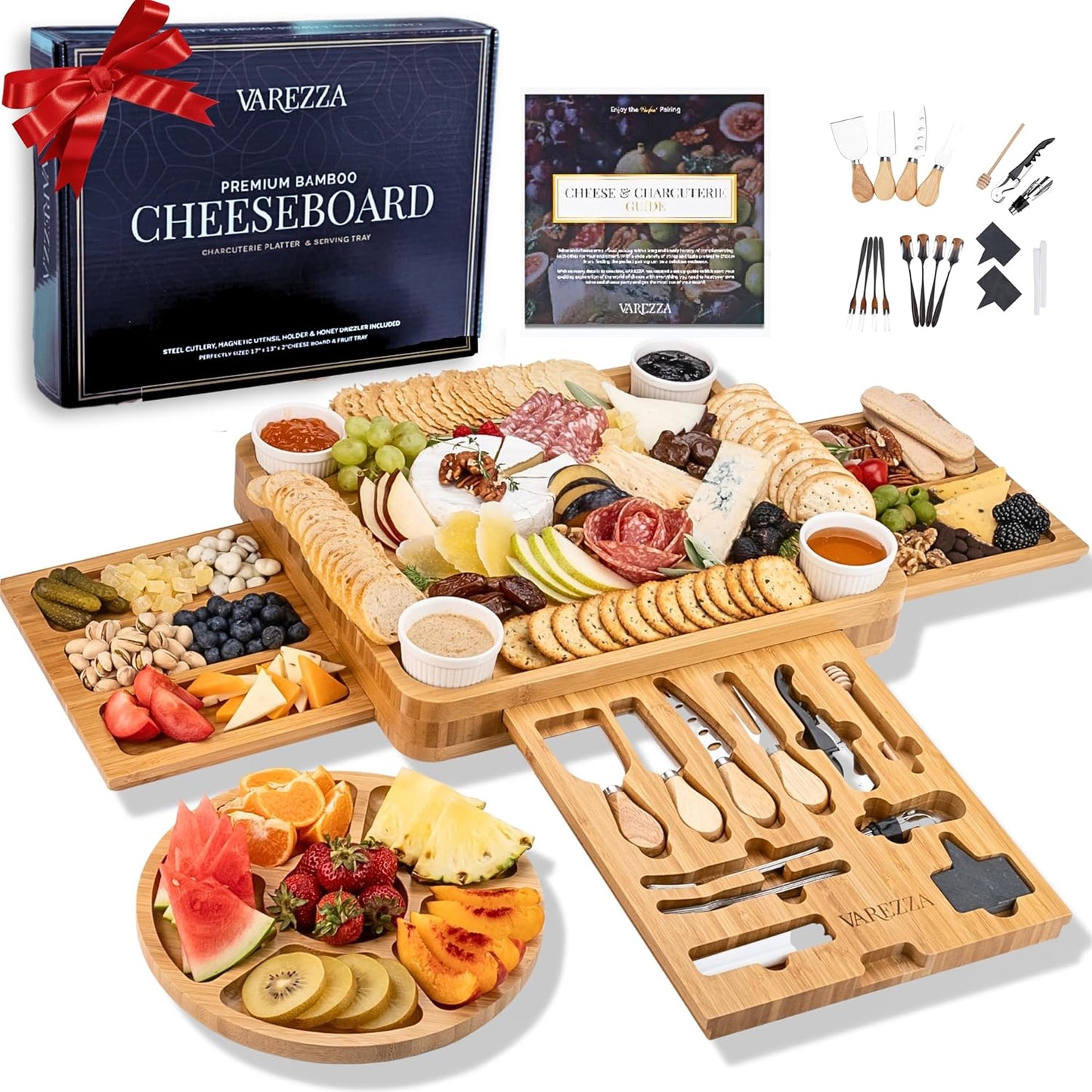 Large Bamboo Cheese Board Set for Charcuterie Lovers and Hosts
