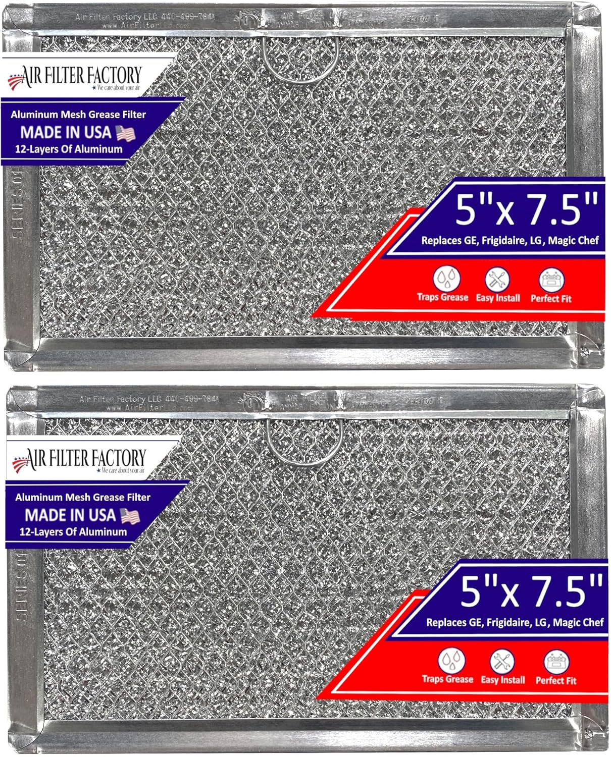 Premium 12-Layer Microwave Grease Filter Set - GE, Frigidaire, LG Models - Pack of 2