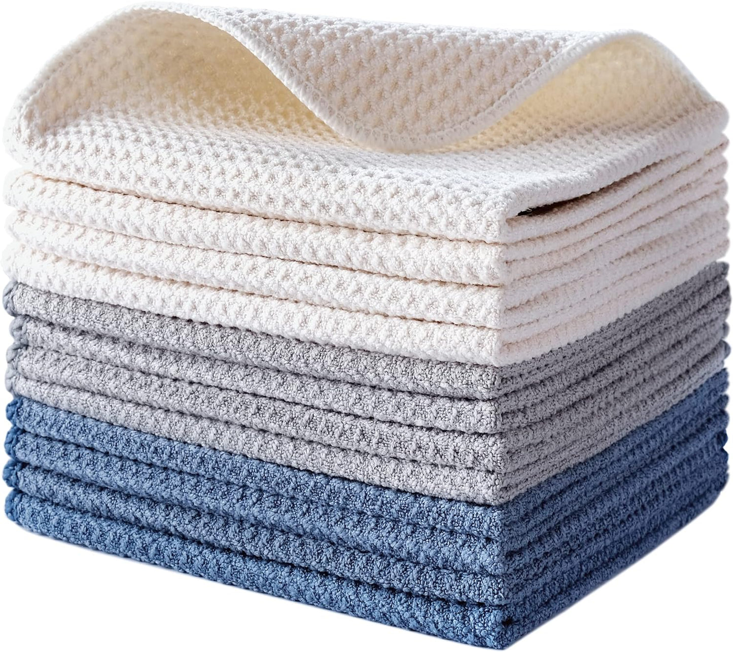 POLYTE Waffle Weave Microfiber Dish Cloths 12 Pack - Absorbent & Durable