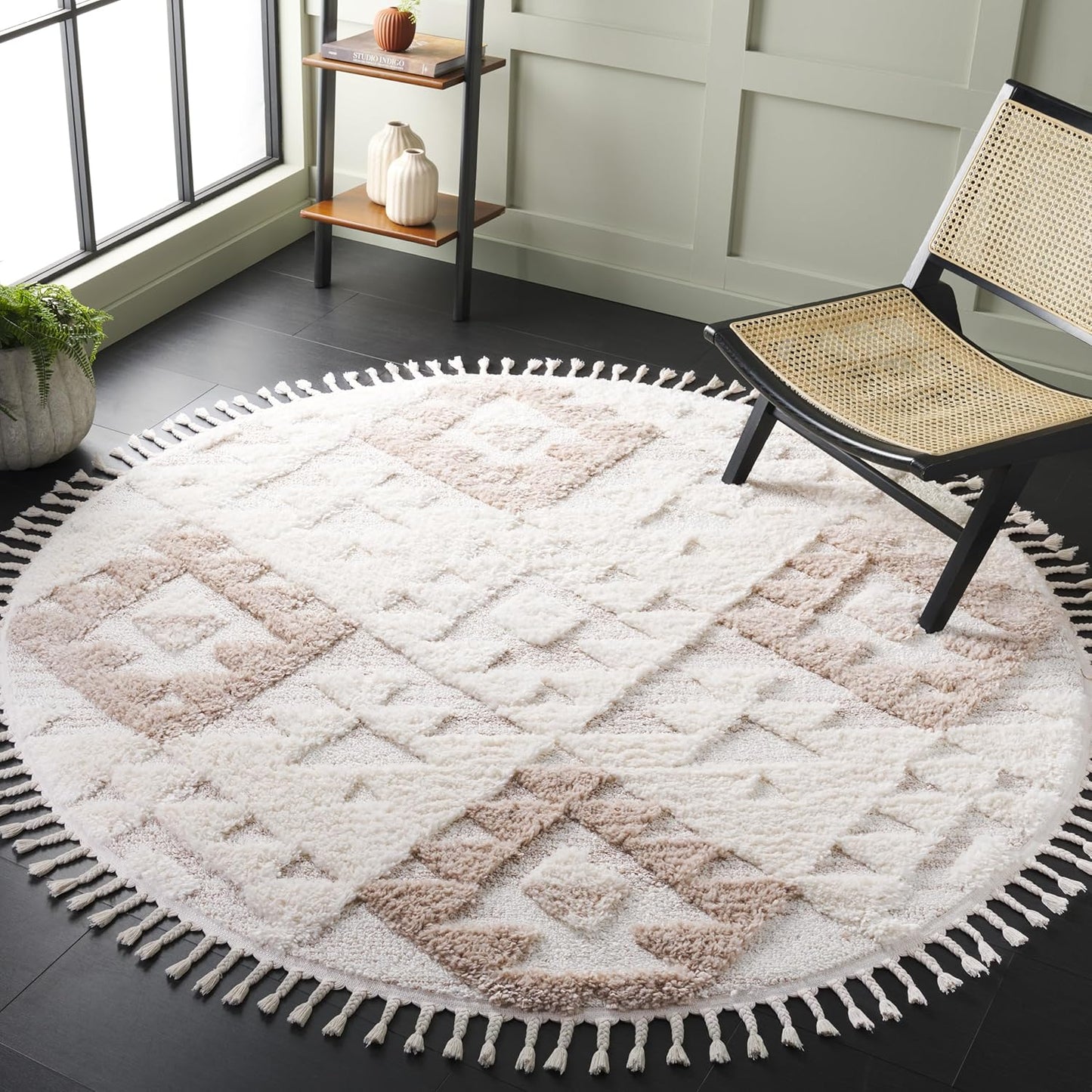 Safavieh Moroccan Tassel Shag Area Rug - 6ft 7in Round, Ivory