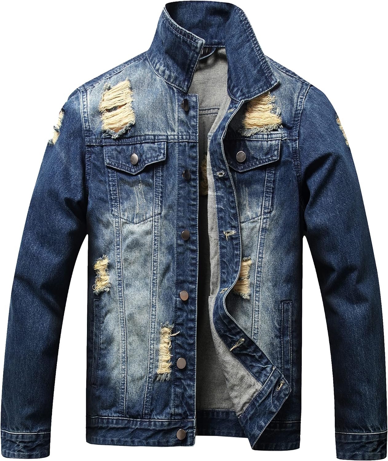 Men's Distressed Ripped Denim Jacket for Stylish Casual Wear