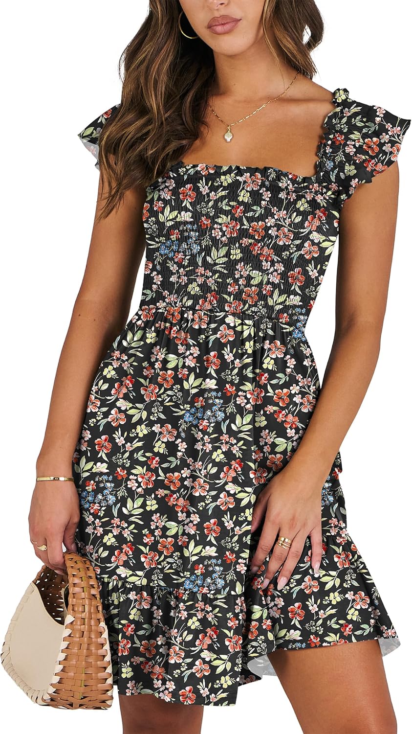 ANRABESS Women's Summer Casual Sleeveless Square Neck Dress