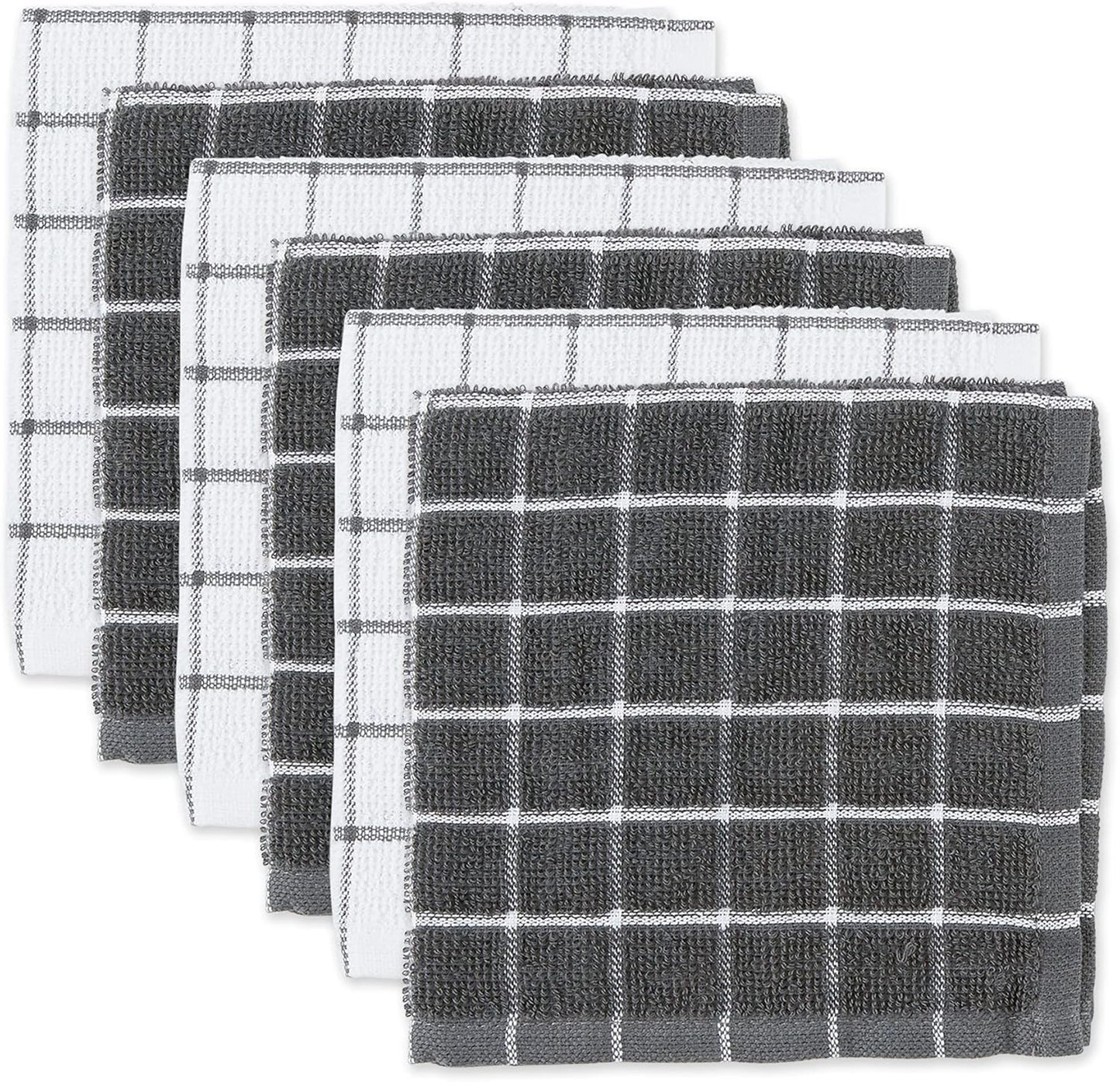 DII Windowpane Dishcloth Set, Quick-Drying & Absorbent, 6pc, Gray