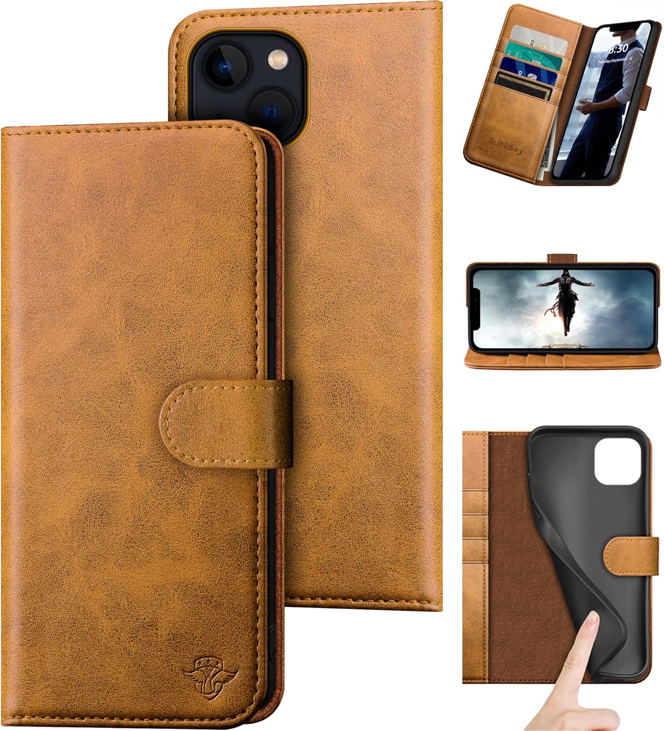 iPhone 14 Genuine Leather Wallet Case with RFID Blocking Feature