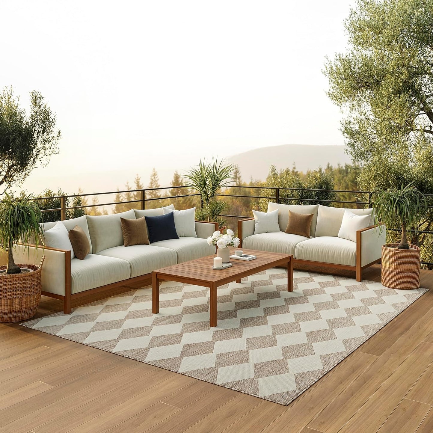 Nourison Home Positano Indoor/Outdoor Beige Area Rug 6ft x 9ft