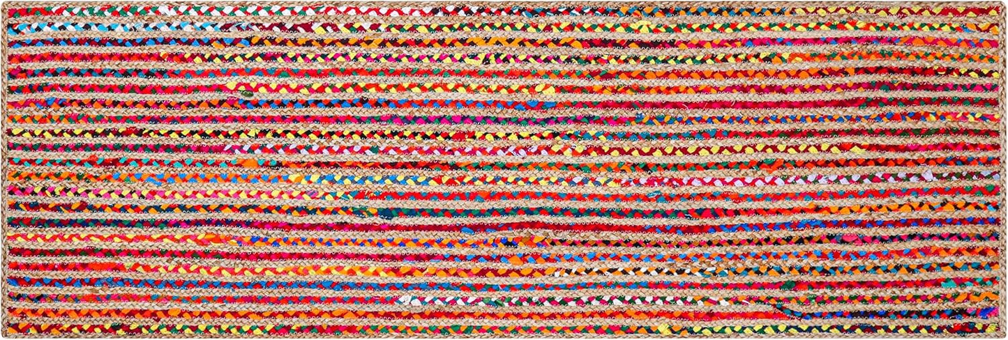 Bohemian Braided Runner Rug 2ftx6ft - Multi Color Jute Cotton