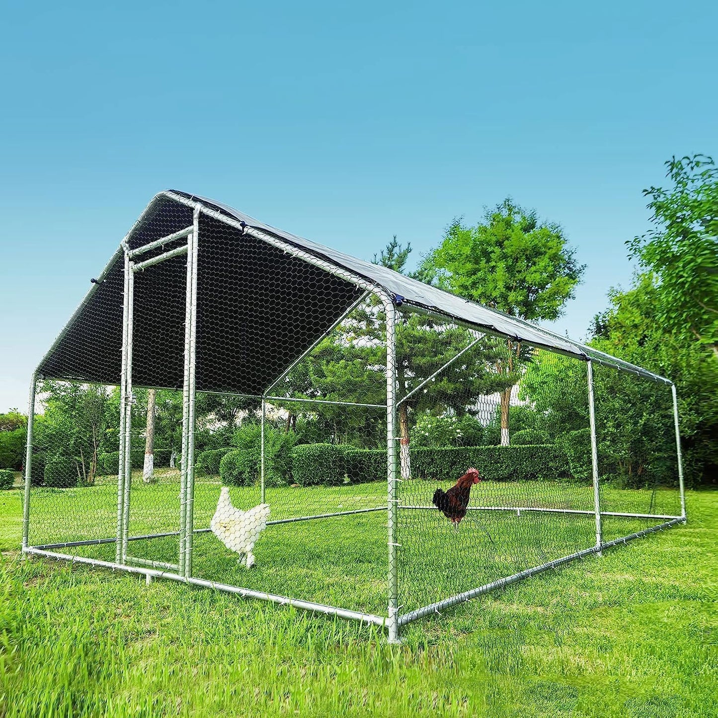 HITTITE Large Metal Chicken Coop with Run for Outdoor Use