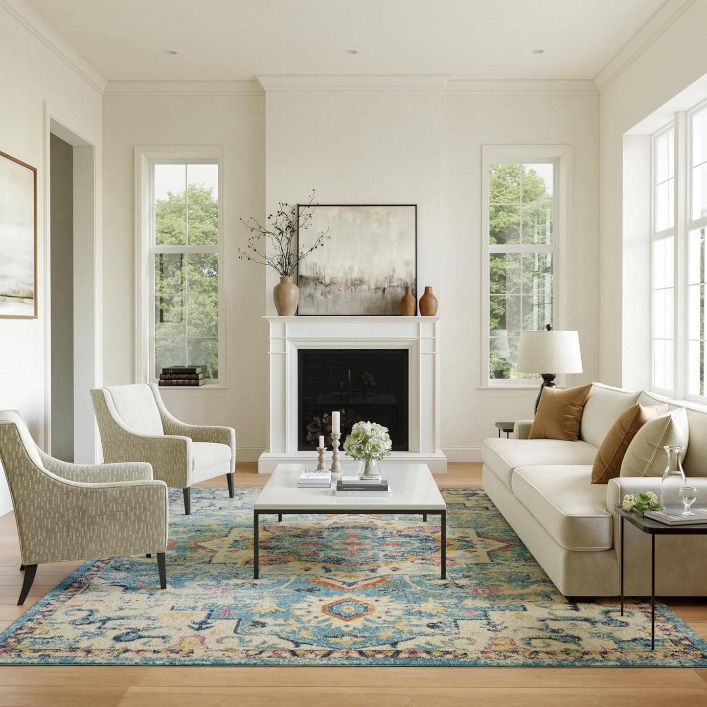 Nourison Passion Ivory/Light Blue 8ft x 10ft Area Rug for Home