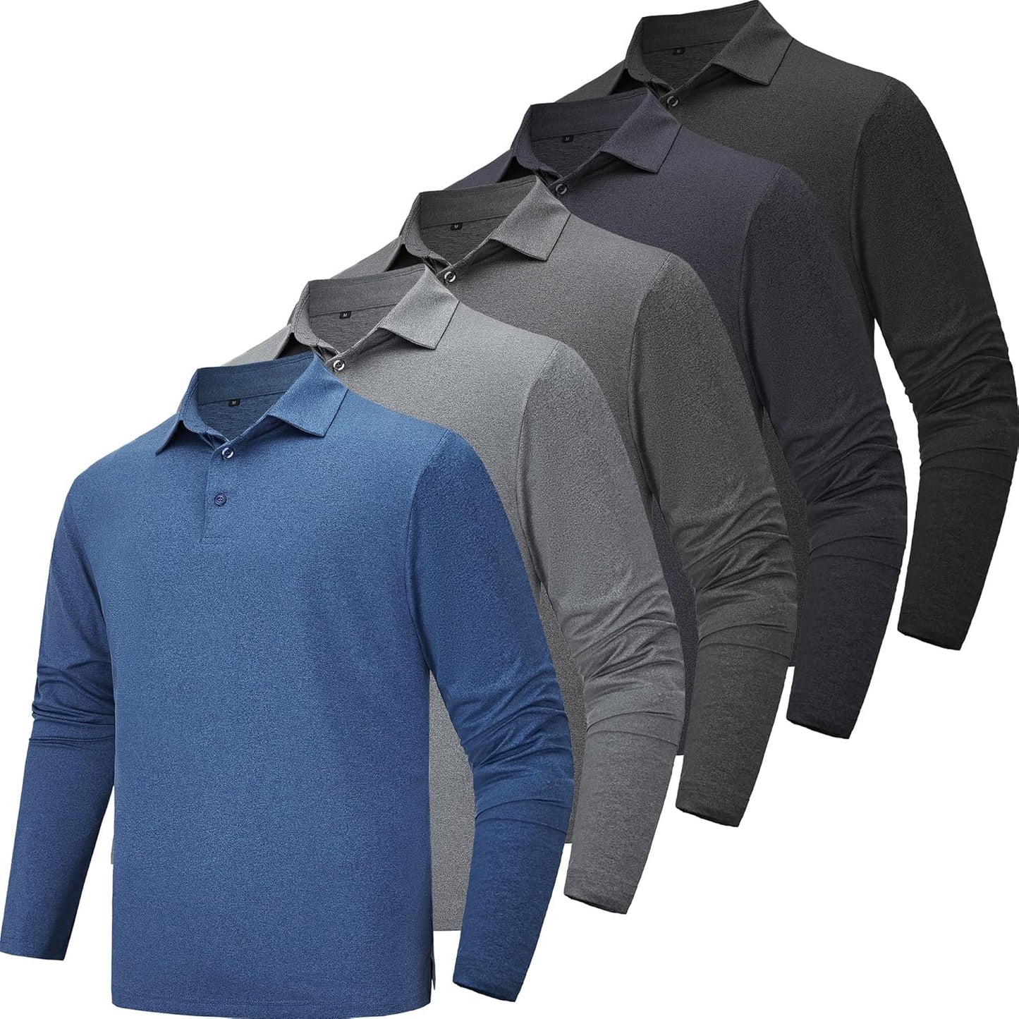 Quick Dry Long Sleeve Polo Shirts for Men - 5 Pack Set