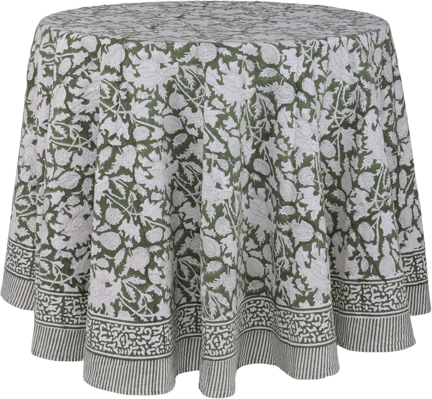 Meraki Green 100% Cotton Round Tablecloth for Elegant Dining