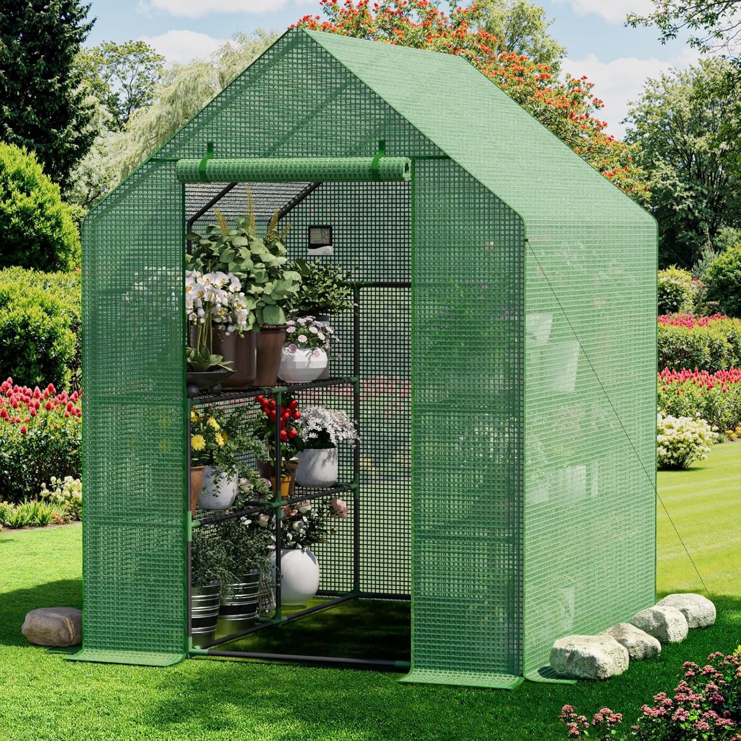 Walk-in Greenhouse for Outdoors with 8 Shelves and PE Cover