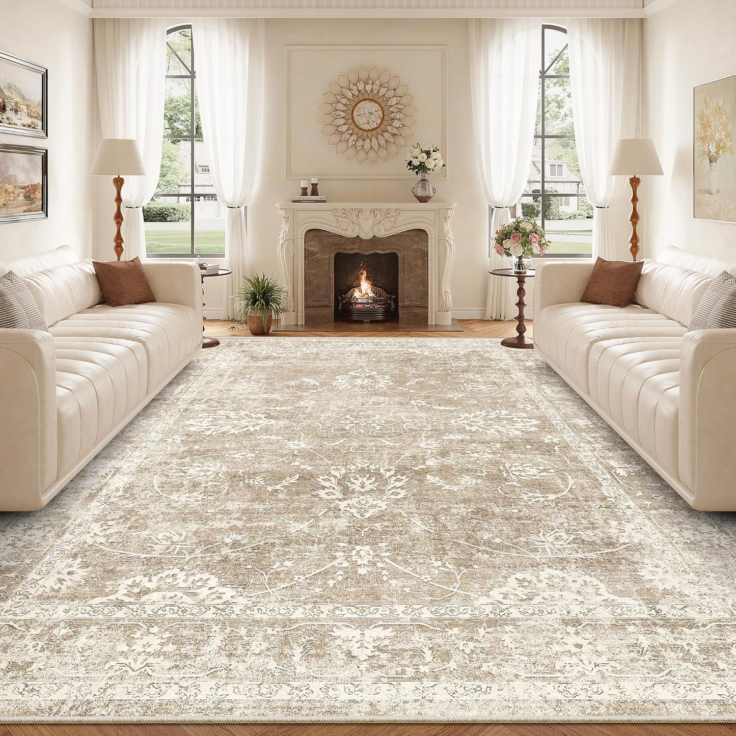 Madane 9x12 Area Rugs for Living Room, Soft Vintage Floral Print