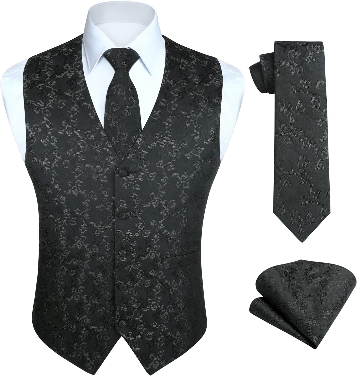HISDERN Men's Paisley Vest Tie Set for Weddings and Parties