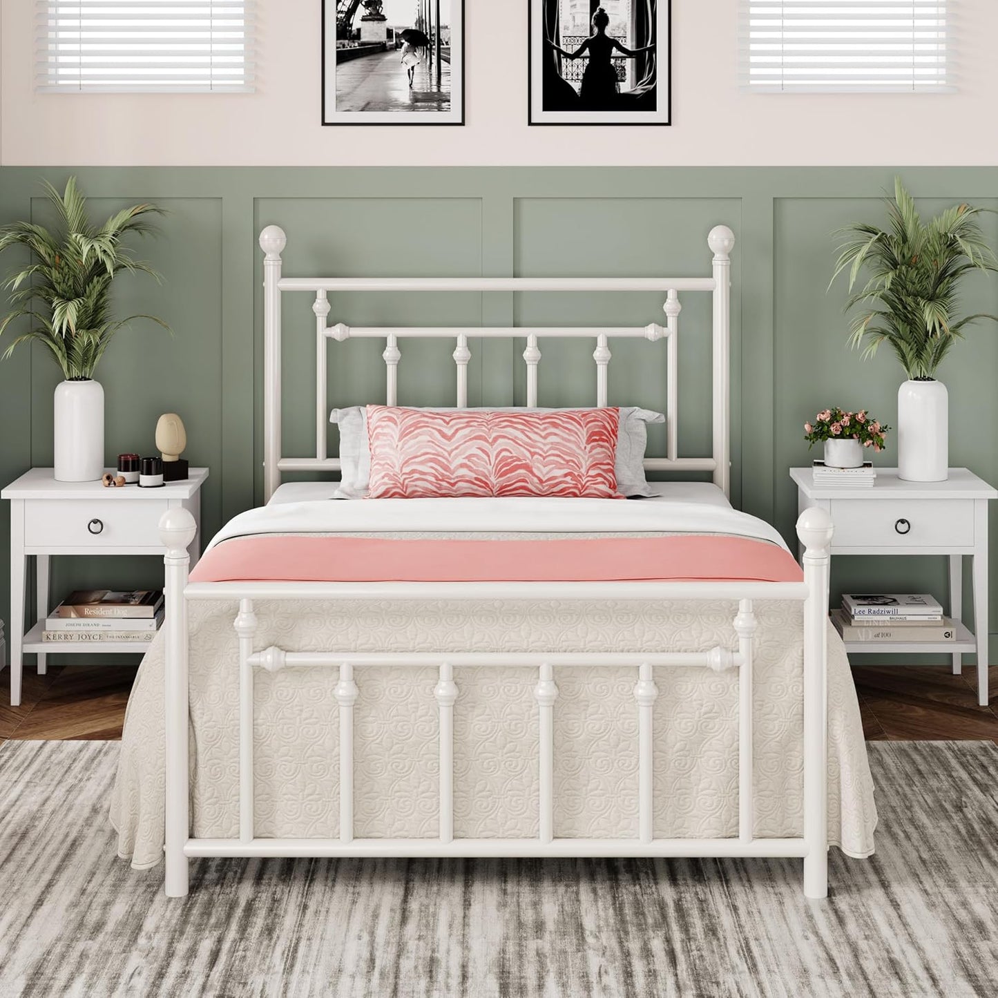 Victorian Vintage Metal Platform Bed Frame for Twin Size Mattresses