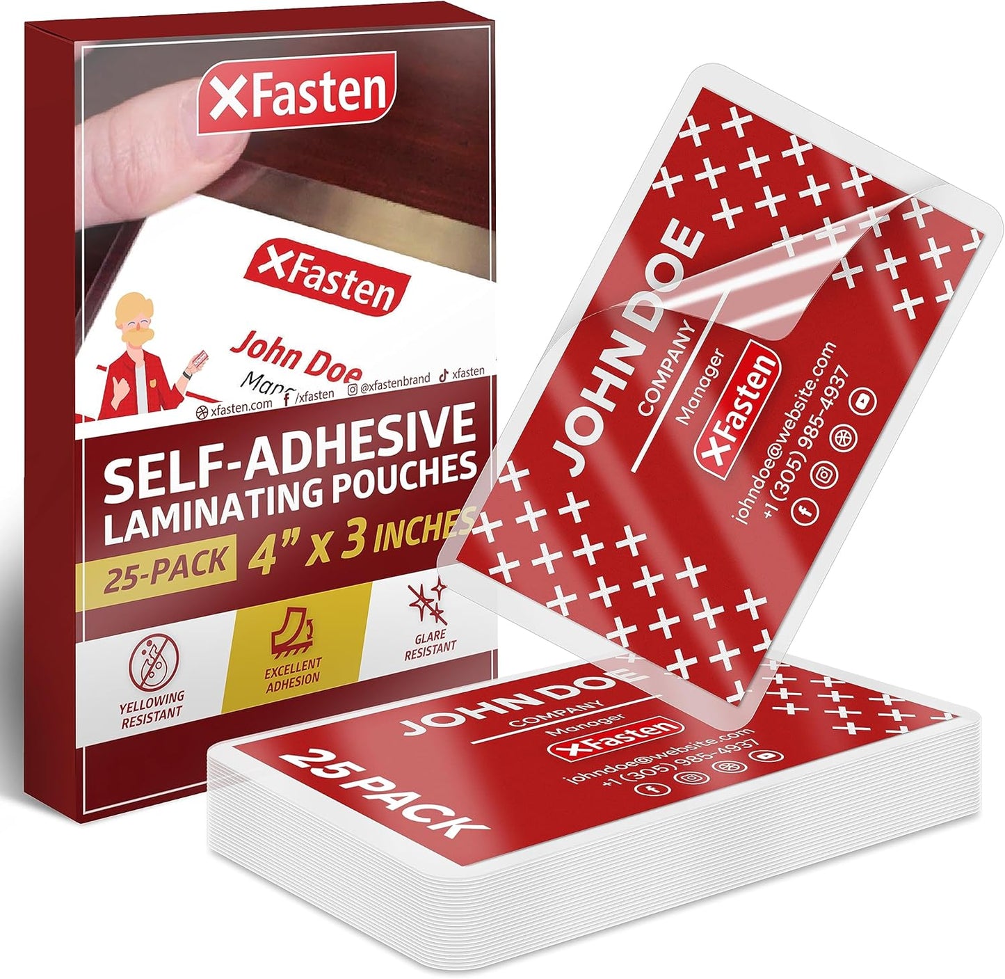 XFasten Self-Sealing Laminating Pouches Business Card Size - 25 Pack.
