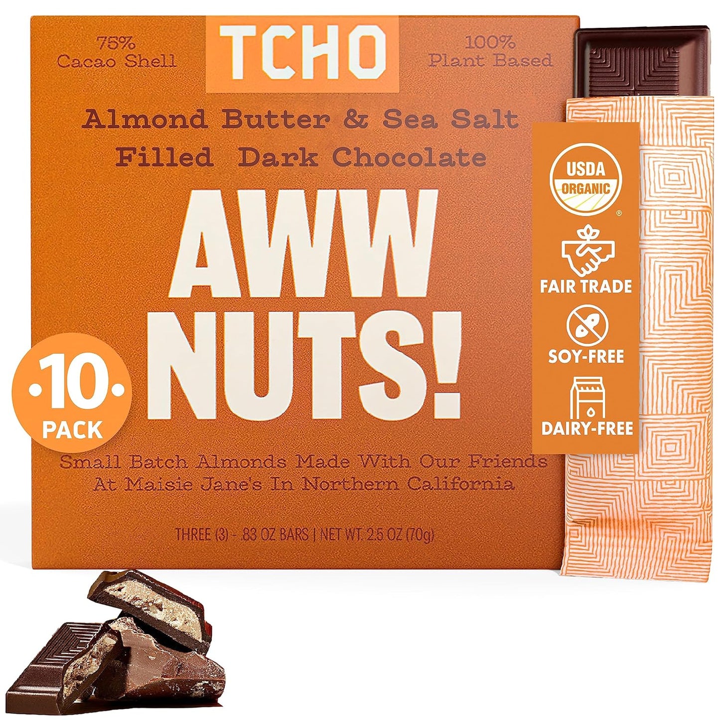 TCHO Aww Nuts! 75% Dark Chocolate Bars - Vegan & Fair Trade