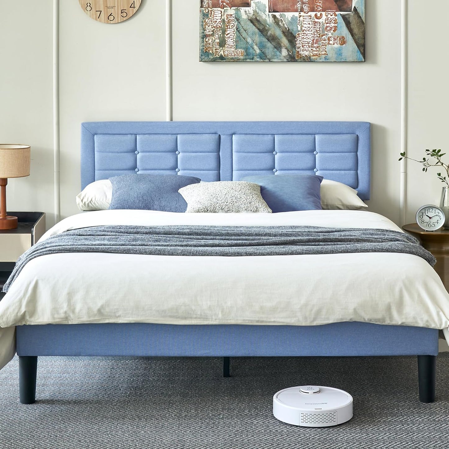 VECELO Queen Size Bed Frame with Adjustable Headboard for Comfort