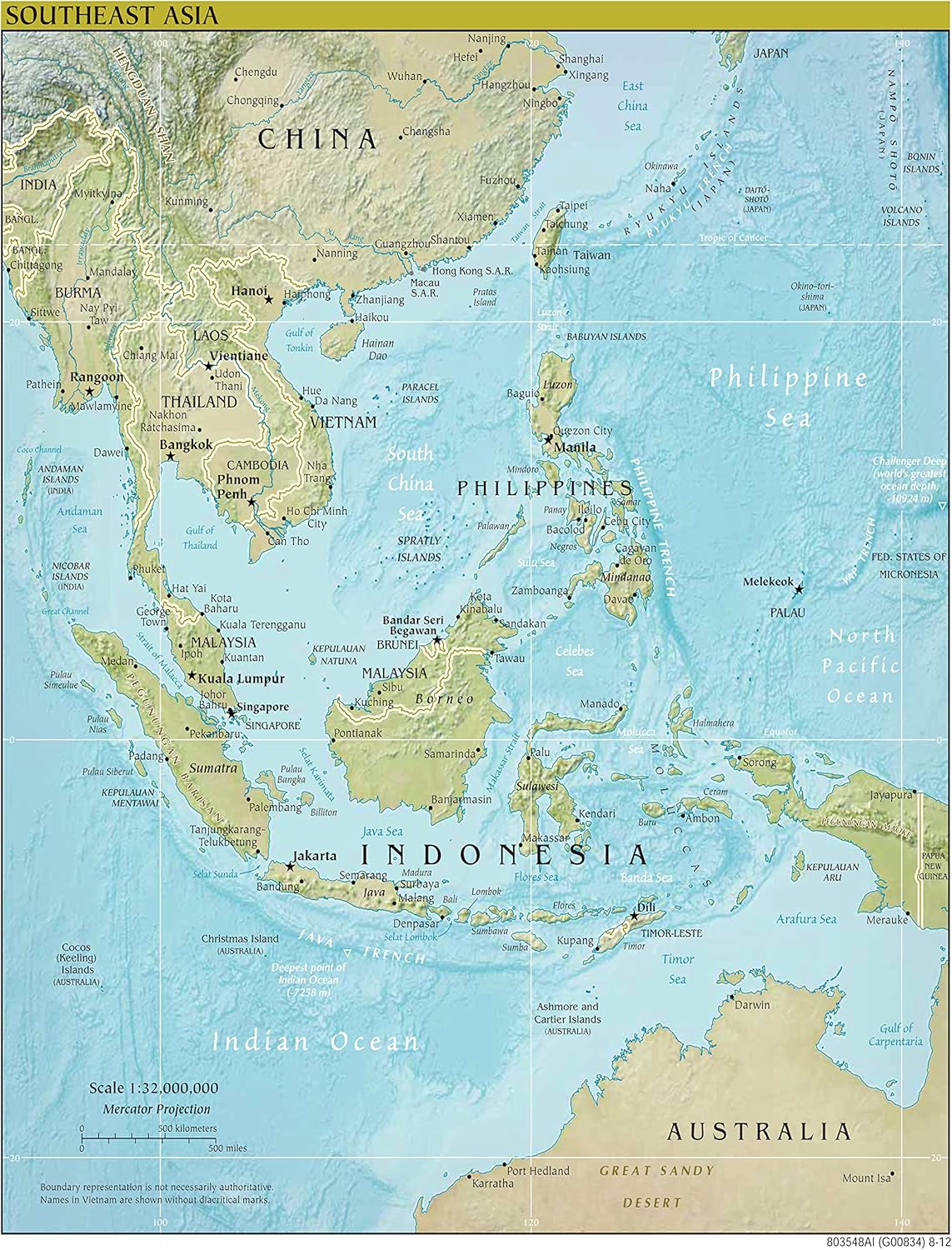 Large Scale Southeast Asia Relief Map - Palmetto Posters