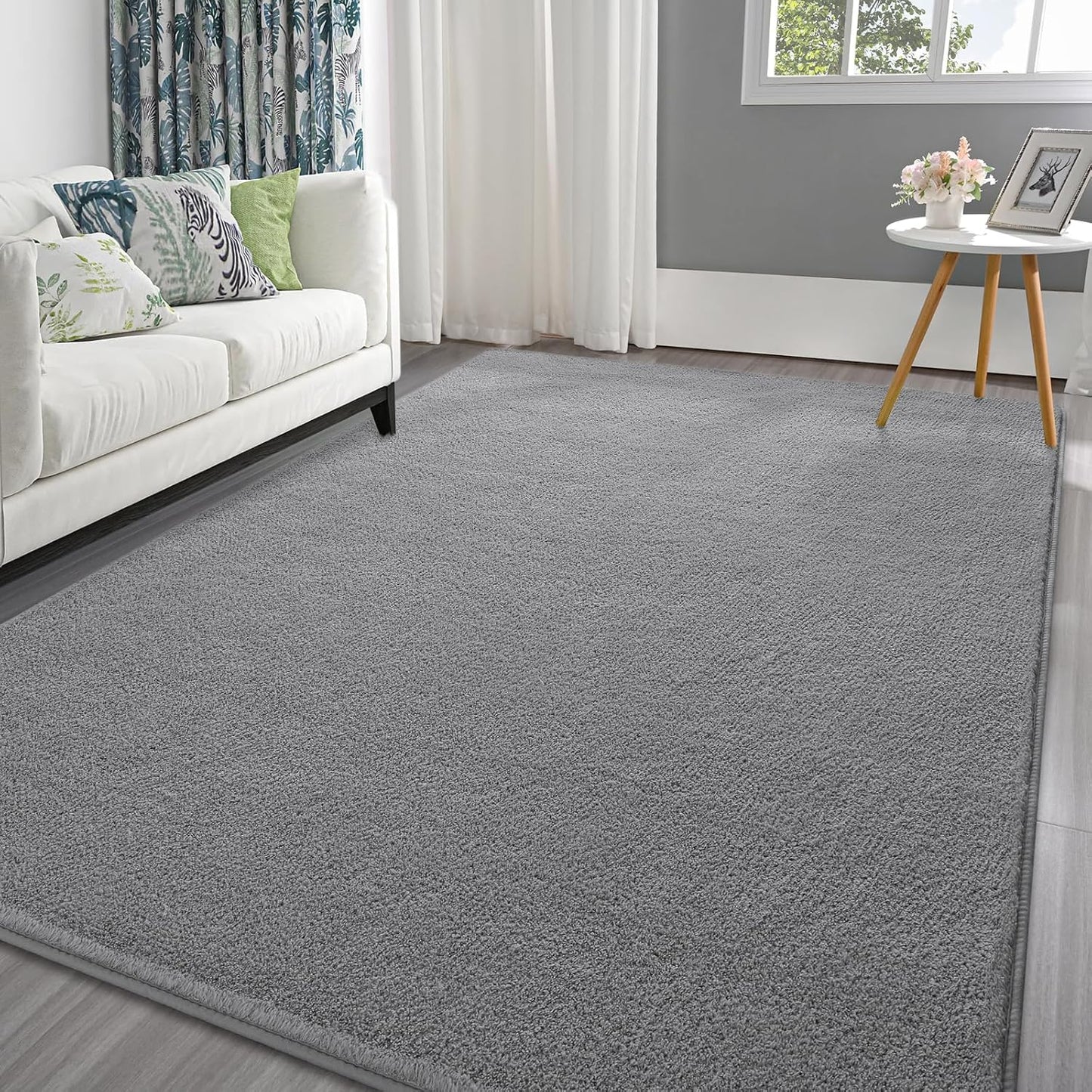 Pettop 5x7 Grey Thickened Memory-Foam Area Rug for Home Decor