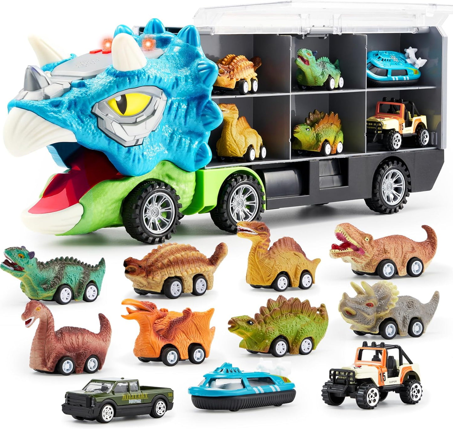 JOYIN 13 in 1 Dinosaur Toys for Kids - Triceraptor Truck Set