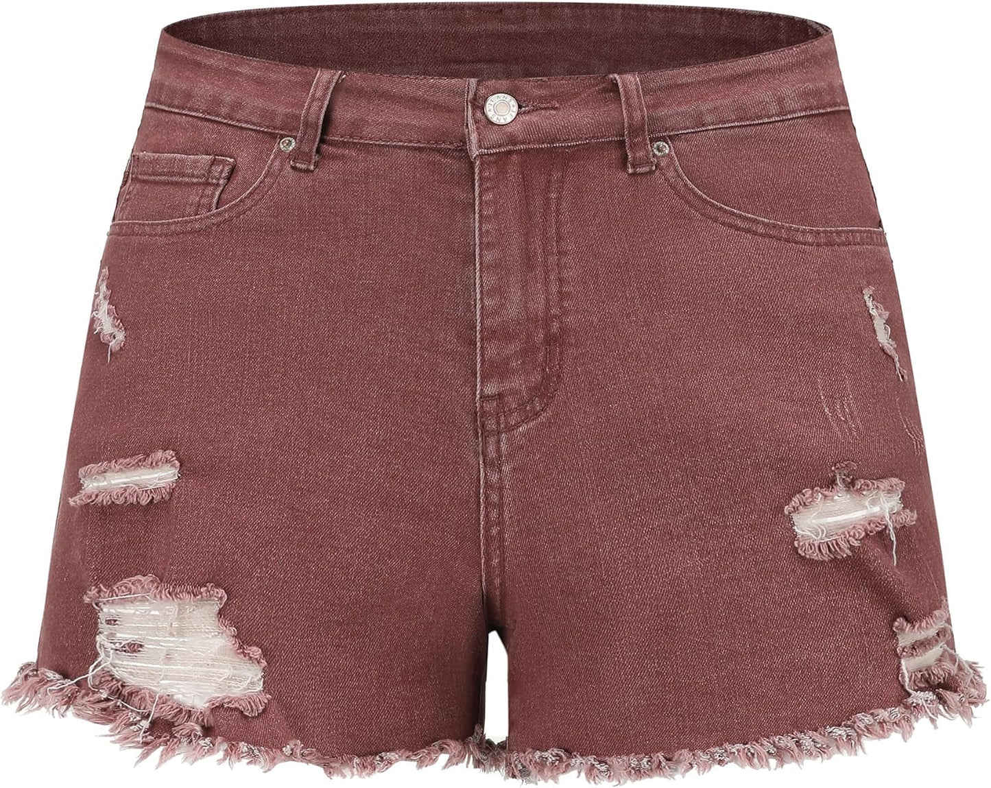 THUNDER STAR Women Mid Rise Ripped Stretchy Denim Shorts