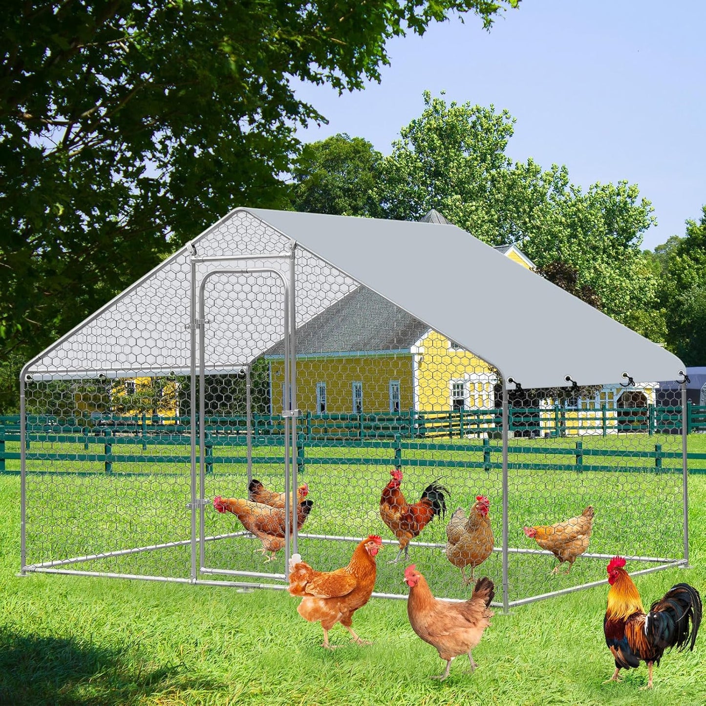 Spacious Metal Chicken Coop with Run - Weatherproof & Durable!