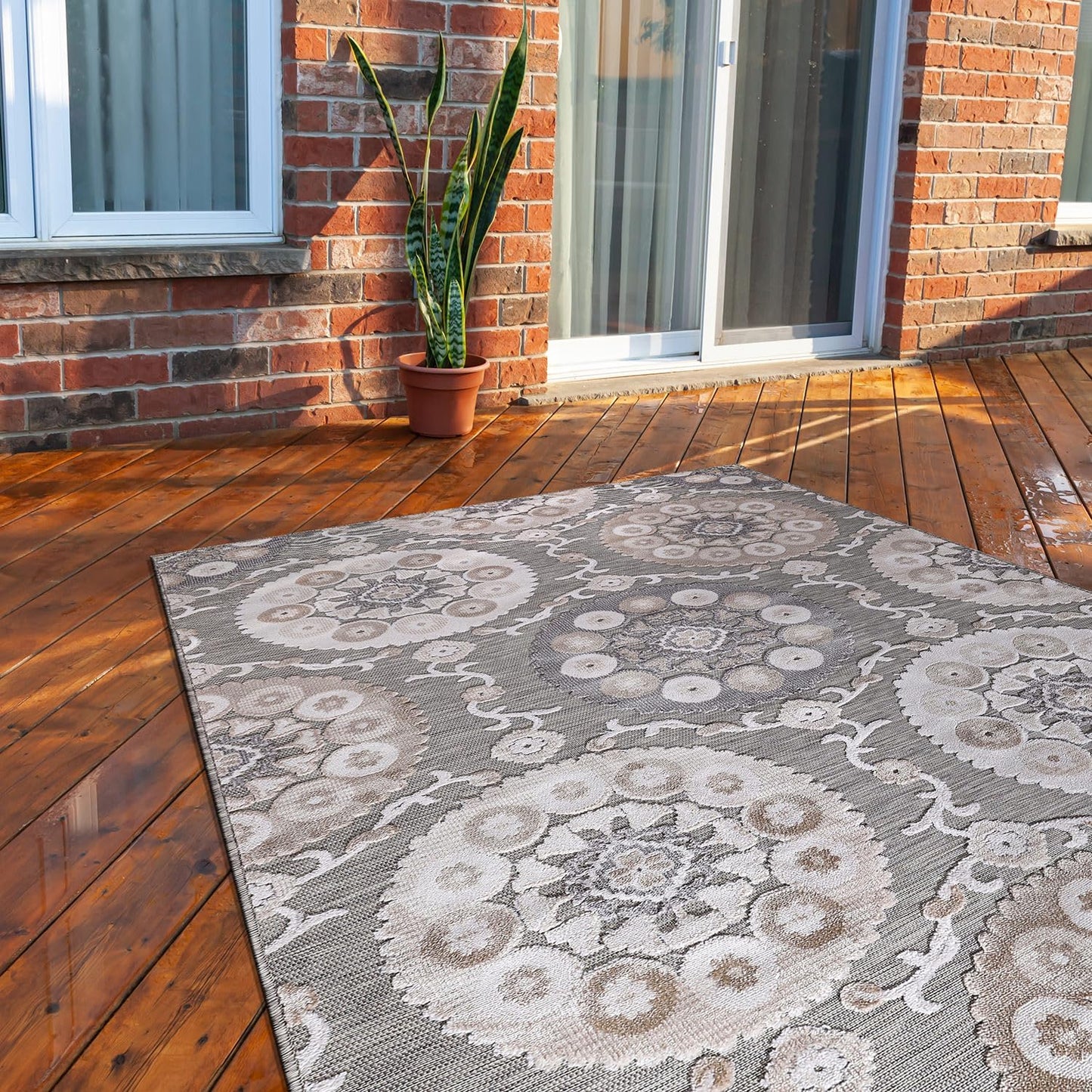 CAMILSON Indoor Outdoor Rug 6x9 Bohemian Medallion Floral Design