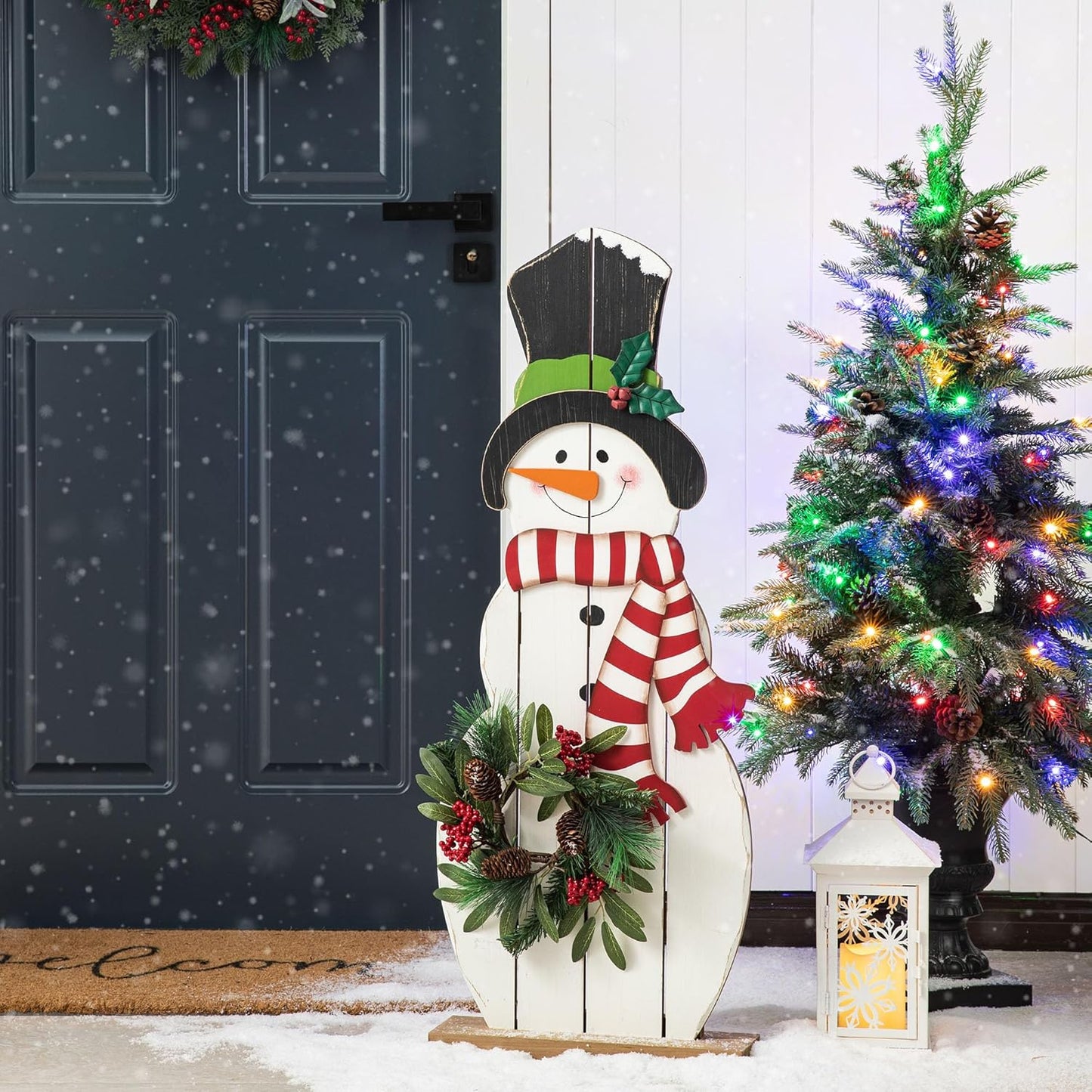36 H Wood Metal Christmas Snowman Porch Decor for Holidays