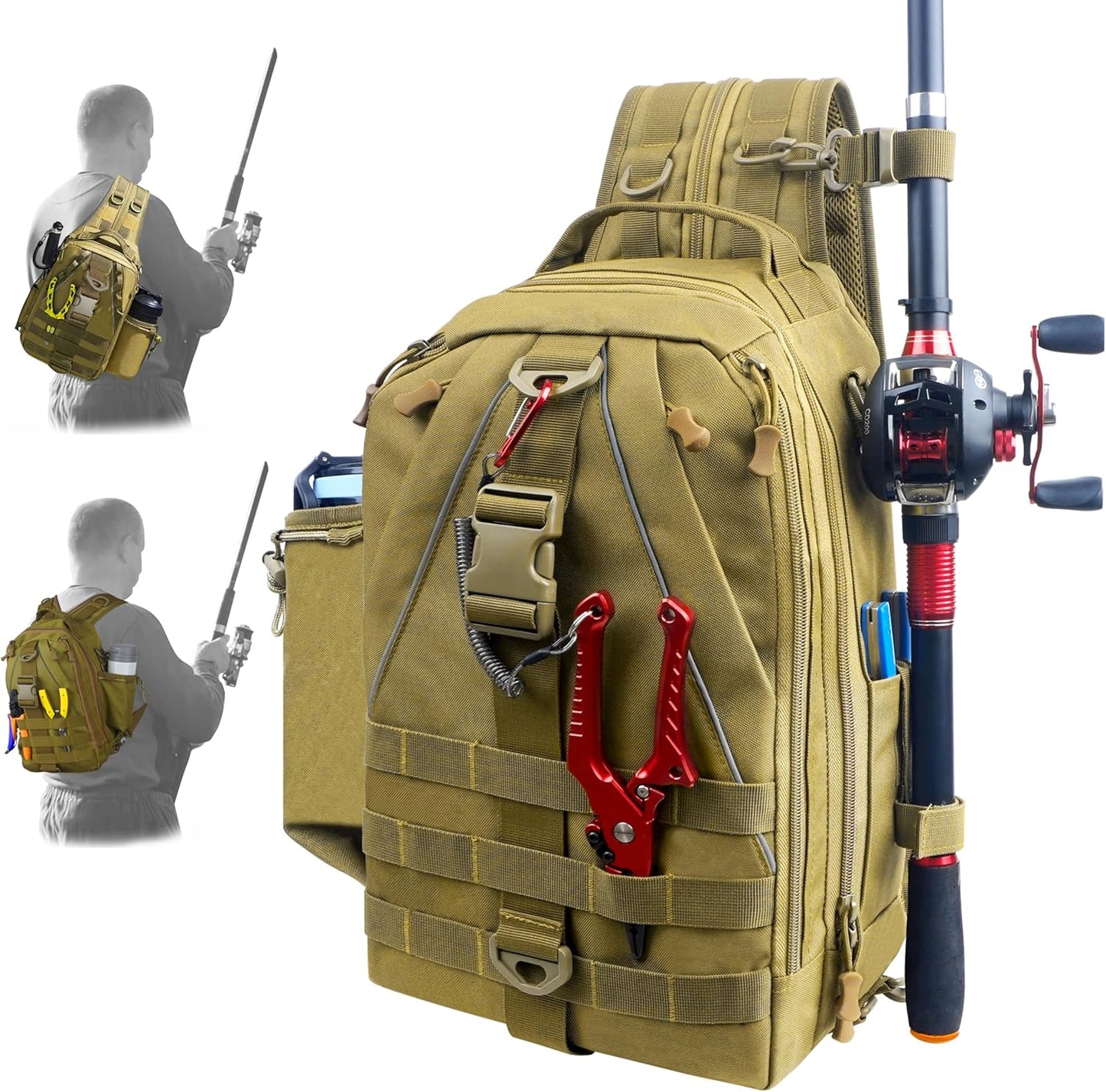 Water-Resistant Tackle Bag with Rod Holder