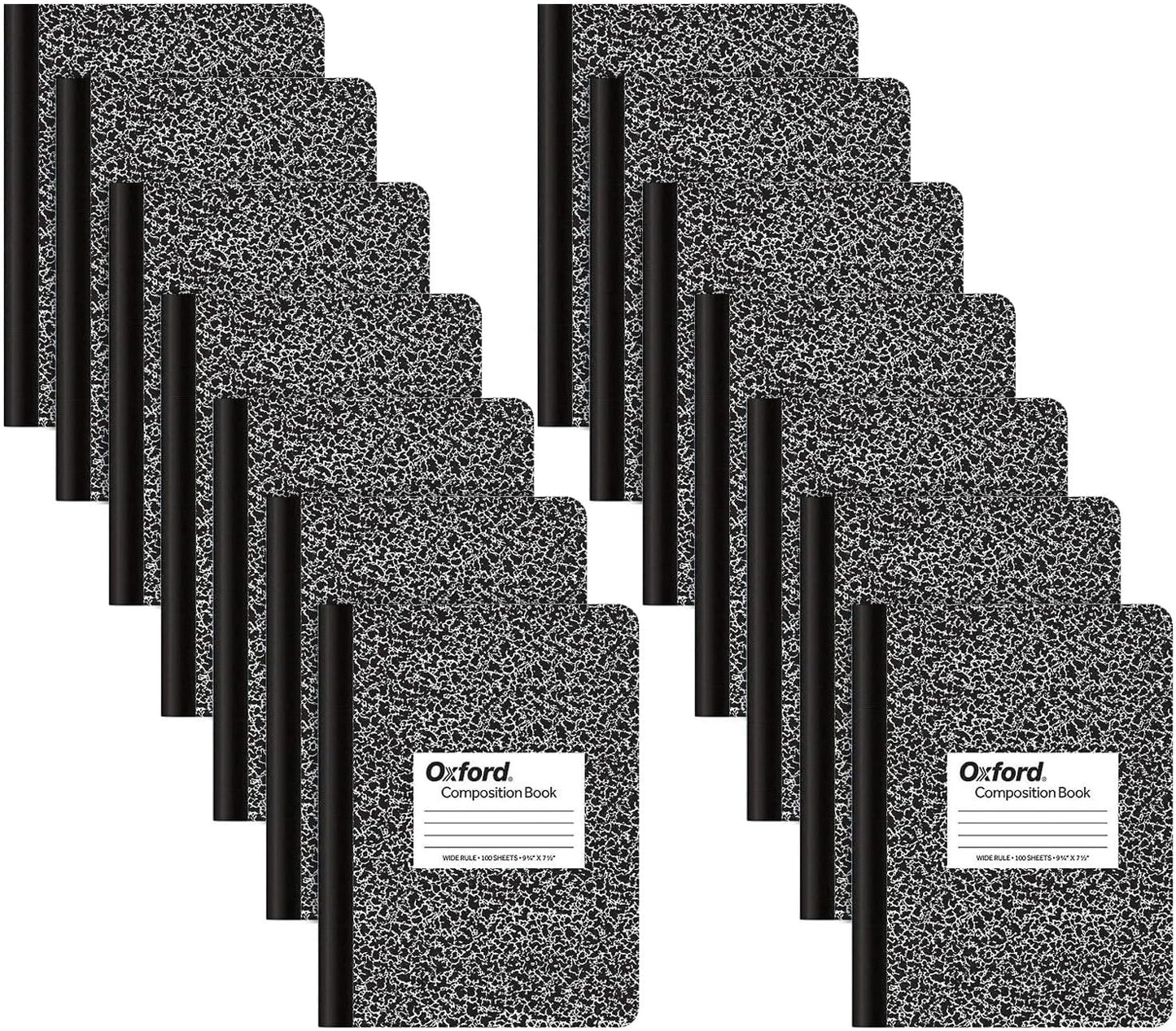 Oxford Black Marble Composition Notebooks 14-Pack - Wide Ruled - 9-3/4 x 7-1/2 - 100 Sheets