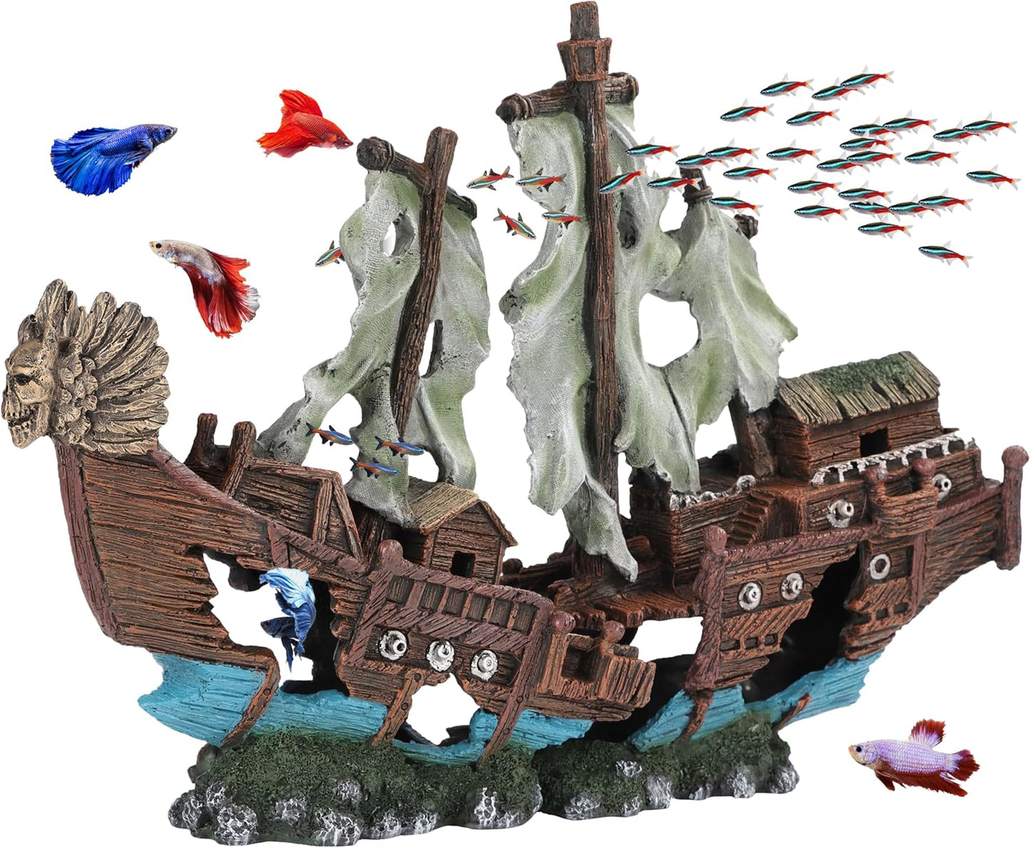 Large Shipwreck Aquarium Decorations for 20 Gallon Fish Tanks