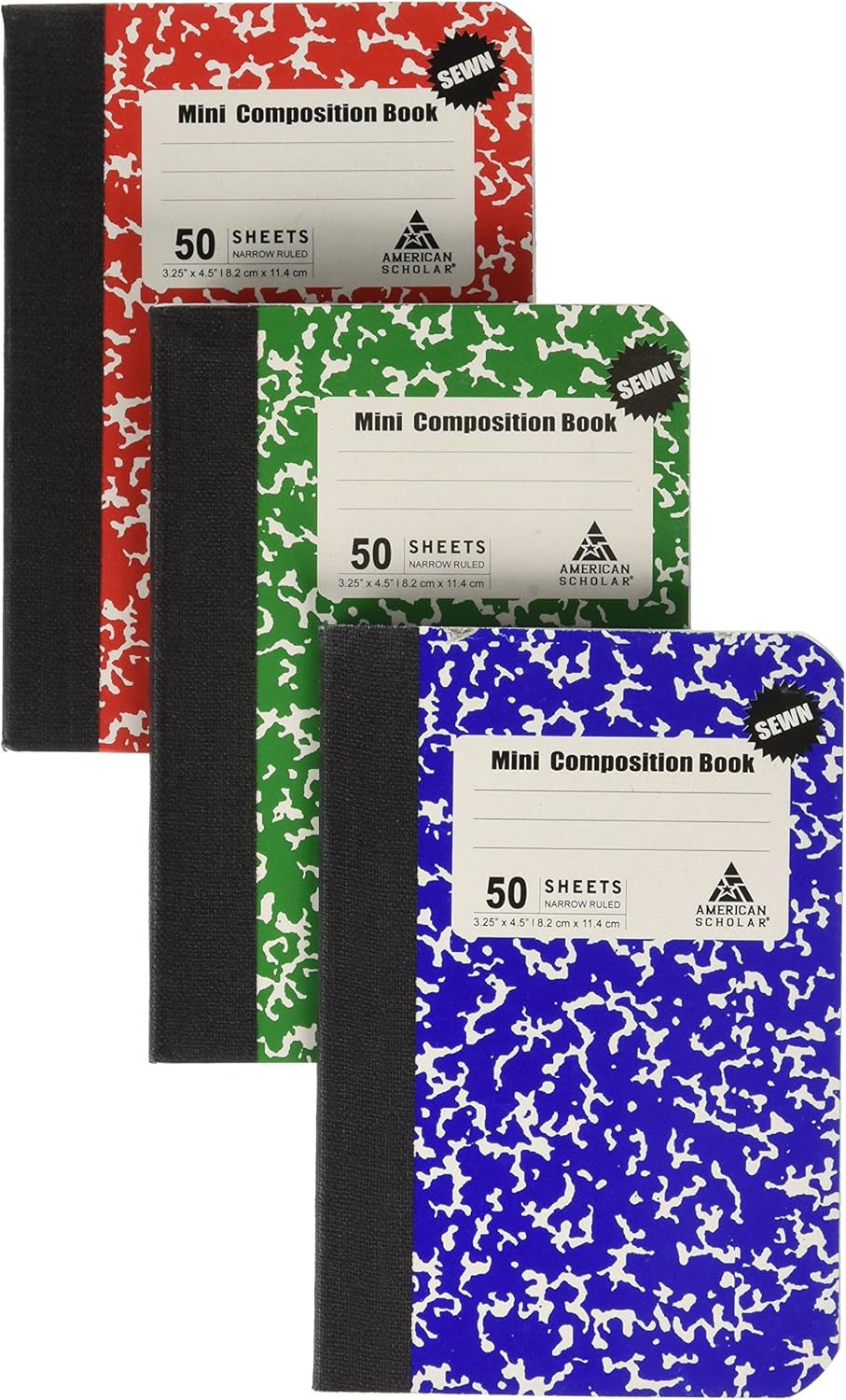 3 Pack Mini Composition Books in Red, Green & Blue