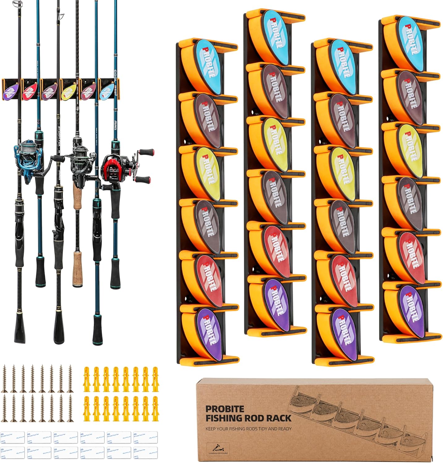 PROBITE Wall Mounted Fishing Rod Holder - Organize 6 Rods Easily!