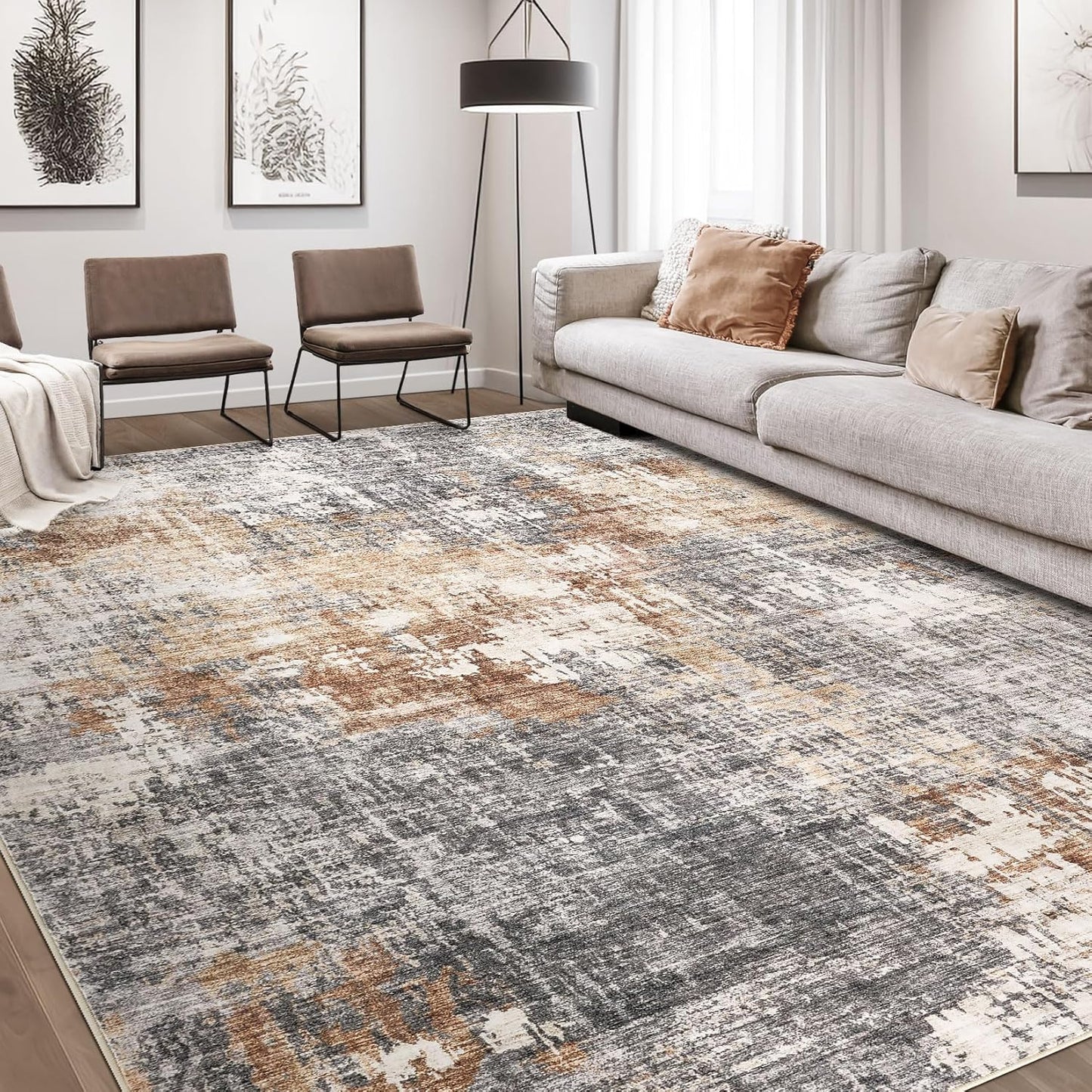 Soft Indoor Area Rug - 9x12 Washable Modern Abstract Design