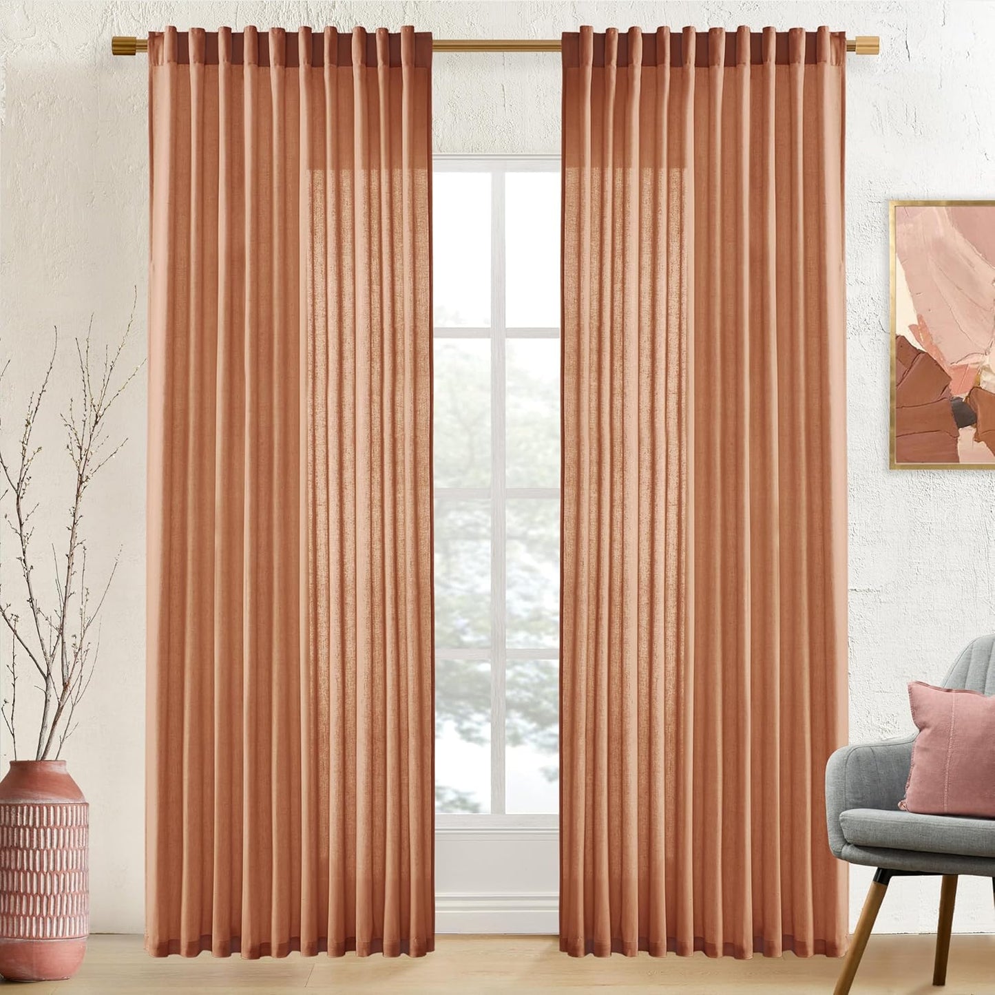 XTMYI Terracotta Country Curtains for Living Room and Bedroom
